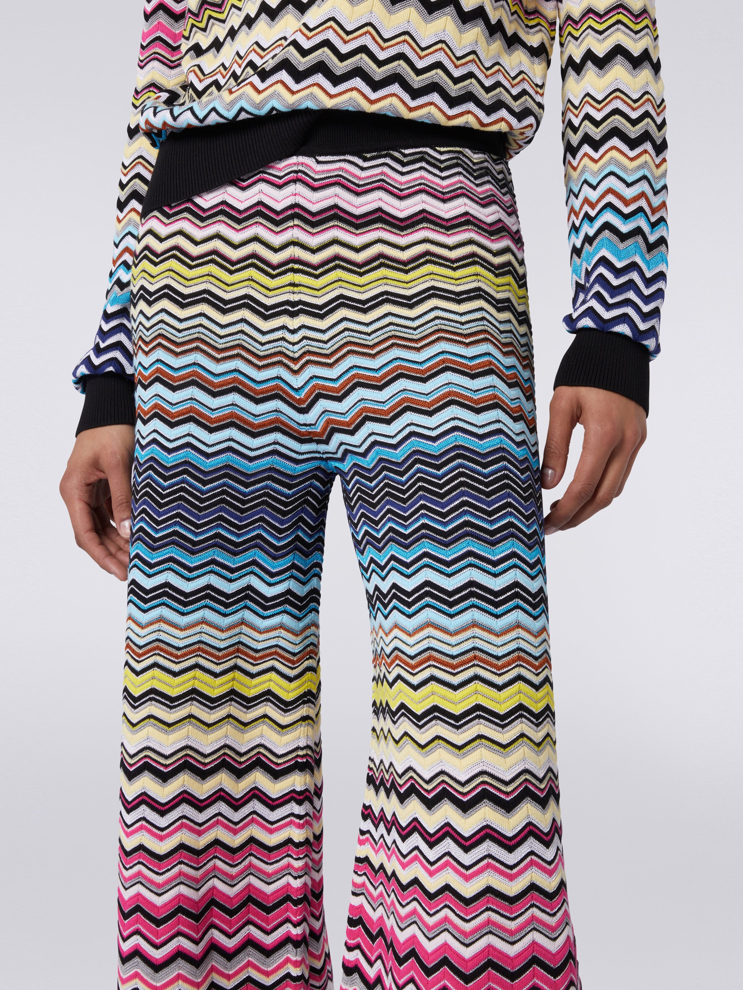 Pantaloni dritti in cotone e viscosa con chevron multicolore, Multicolore - 4