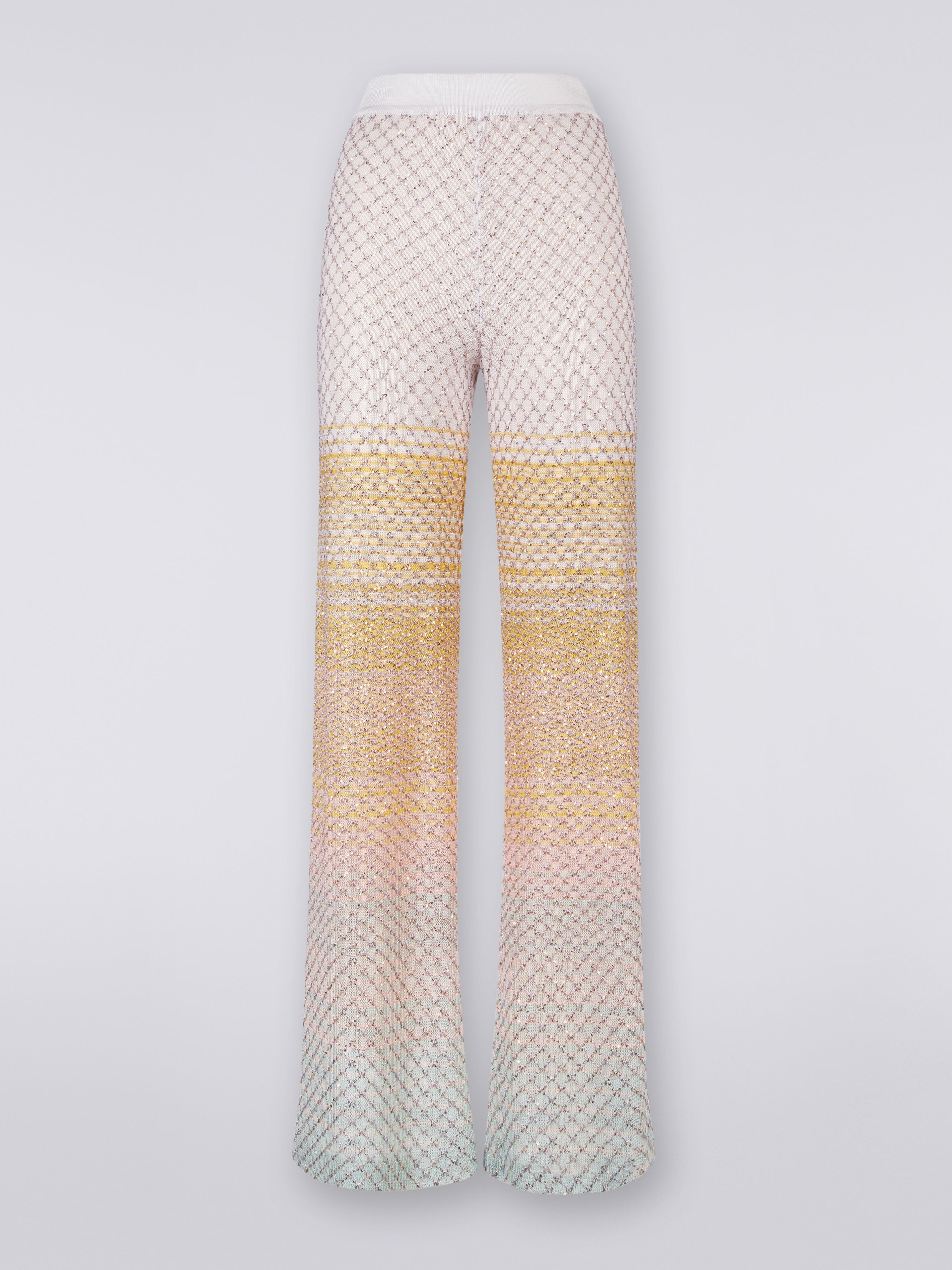 Pantalon évasé en maille pailletée, Multicolore  - 0