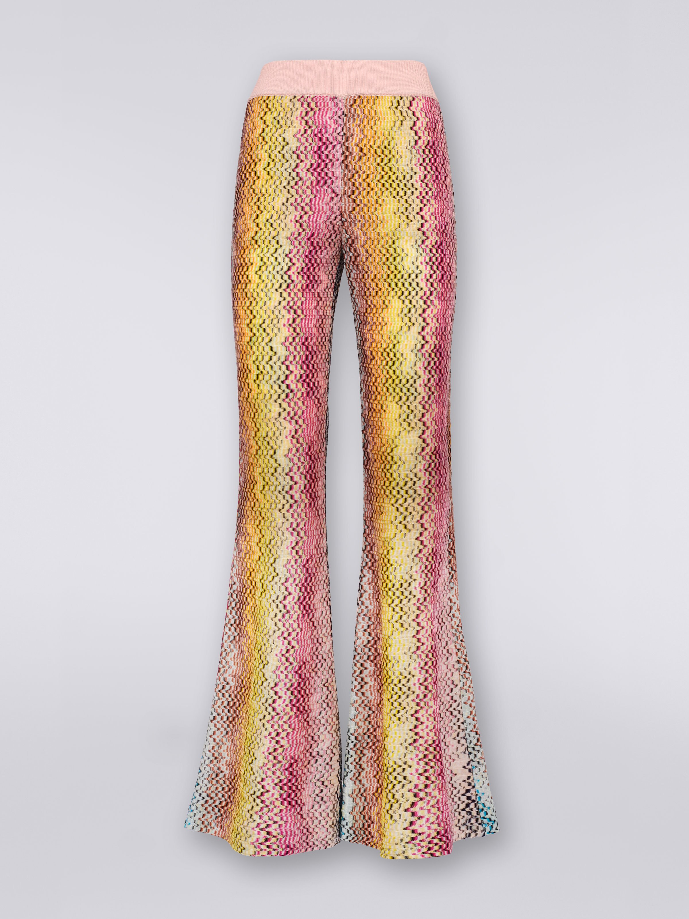 Viscose flared trousers with multicoloured Greek fret print, Multicoloured - 0
