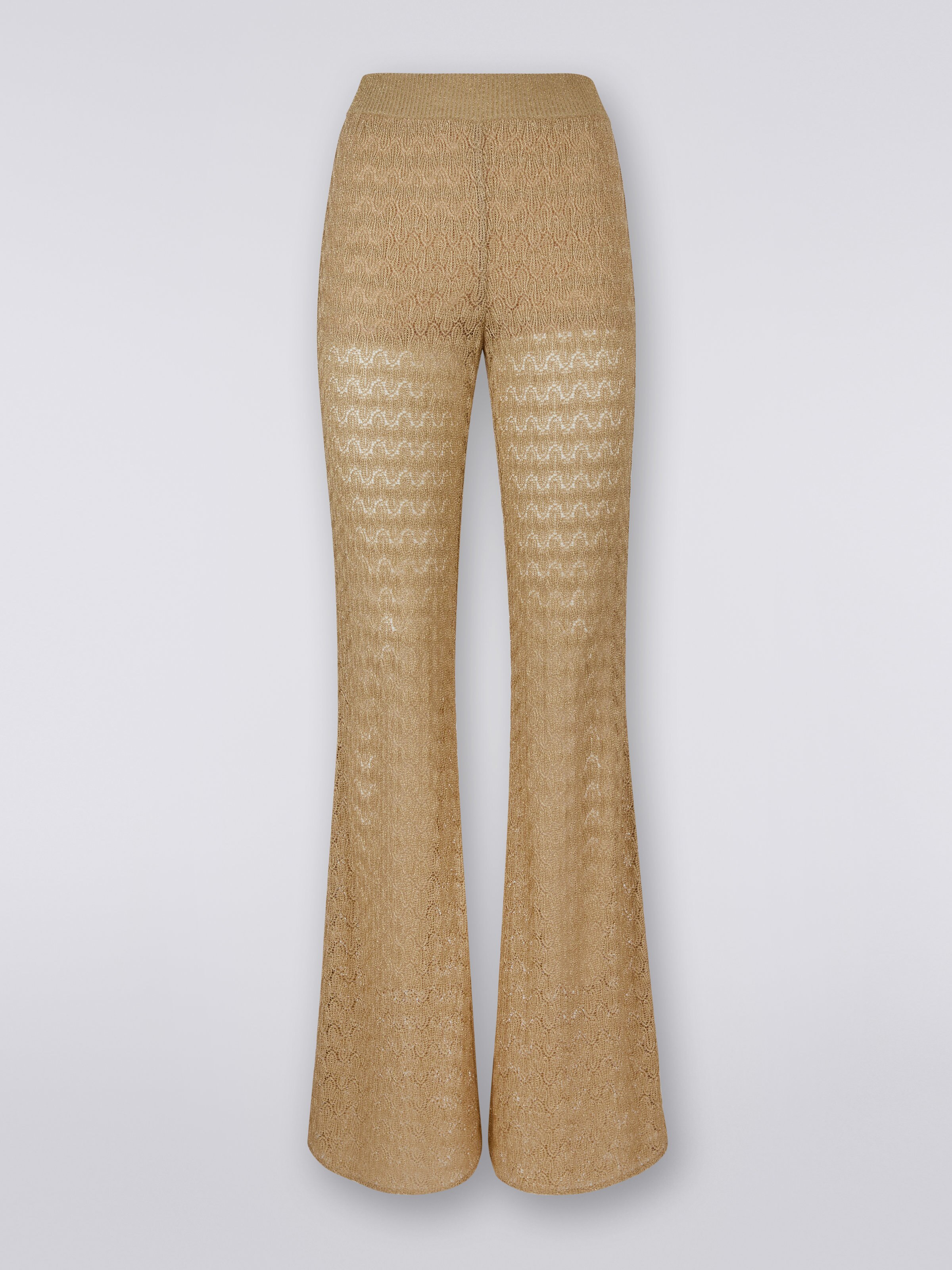 Pantalon évasé en maille de viscose mélangée, Ocre & Jaune Lamé - 0