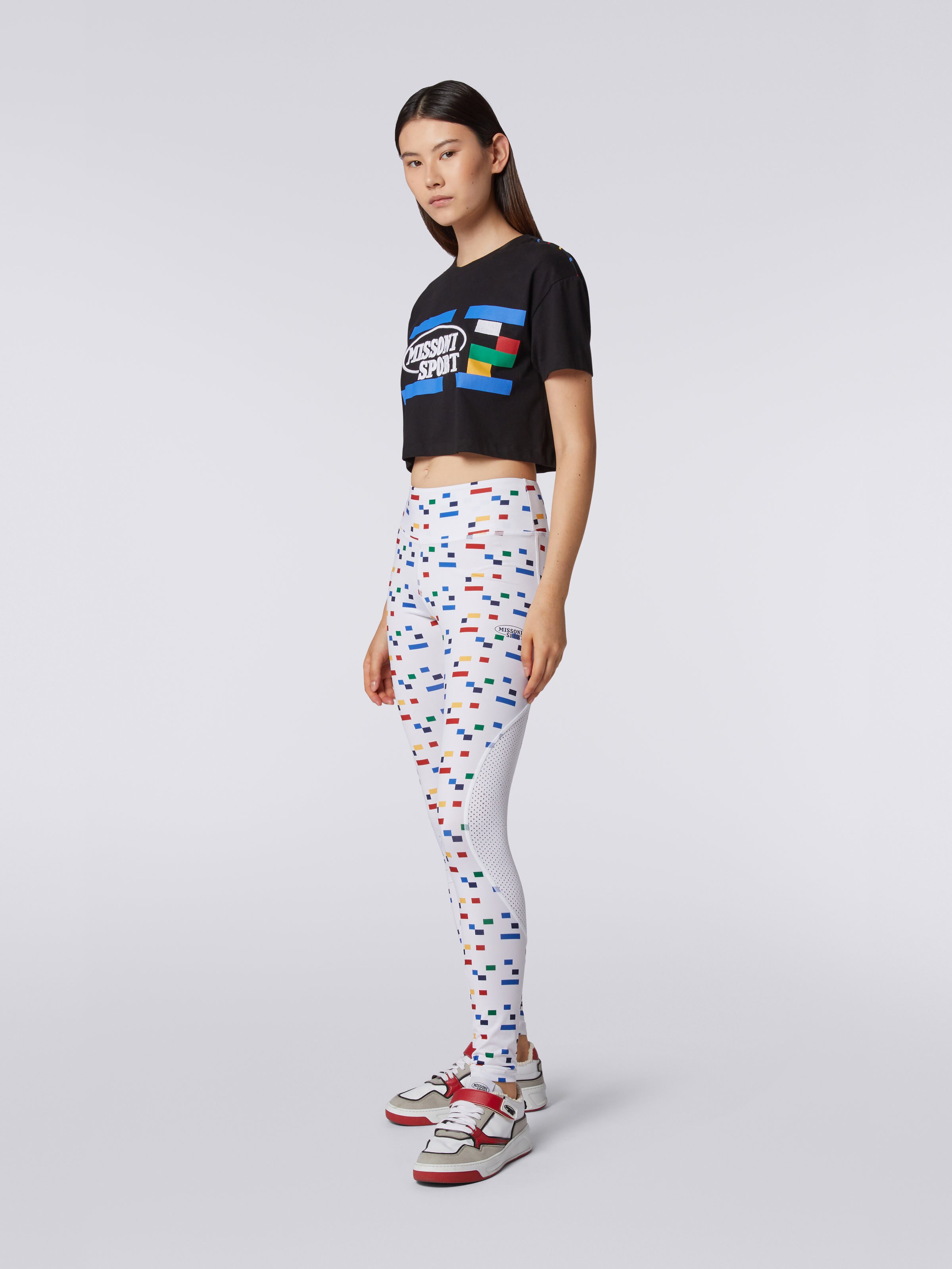 Leggings mit Netzeinsätzen und Pixelprint, Legacy-Logo, Weiß & Mehrfarbig Heritage - 2