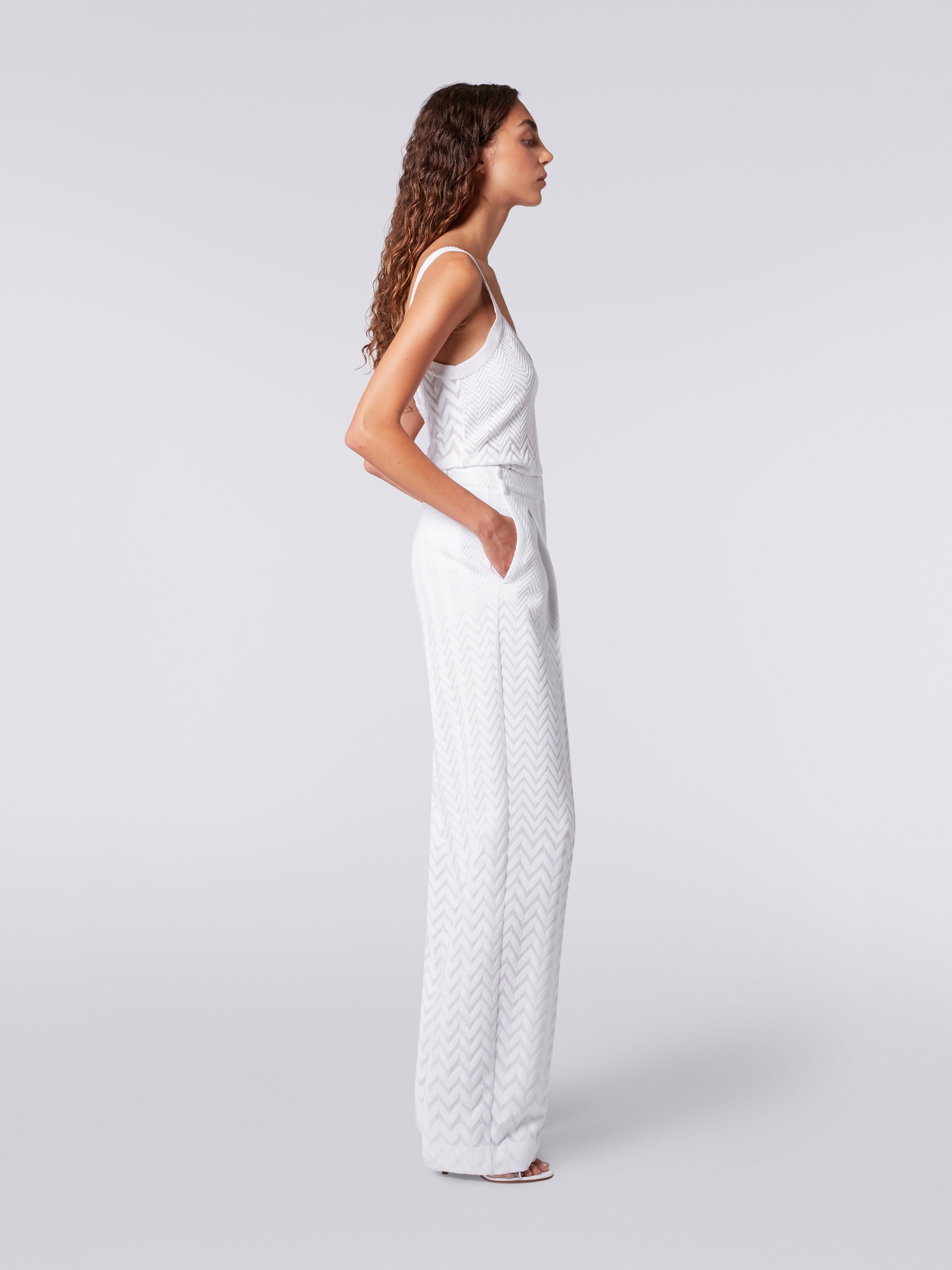 Classic cotton and viscose trousers, White  - 2