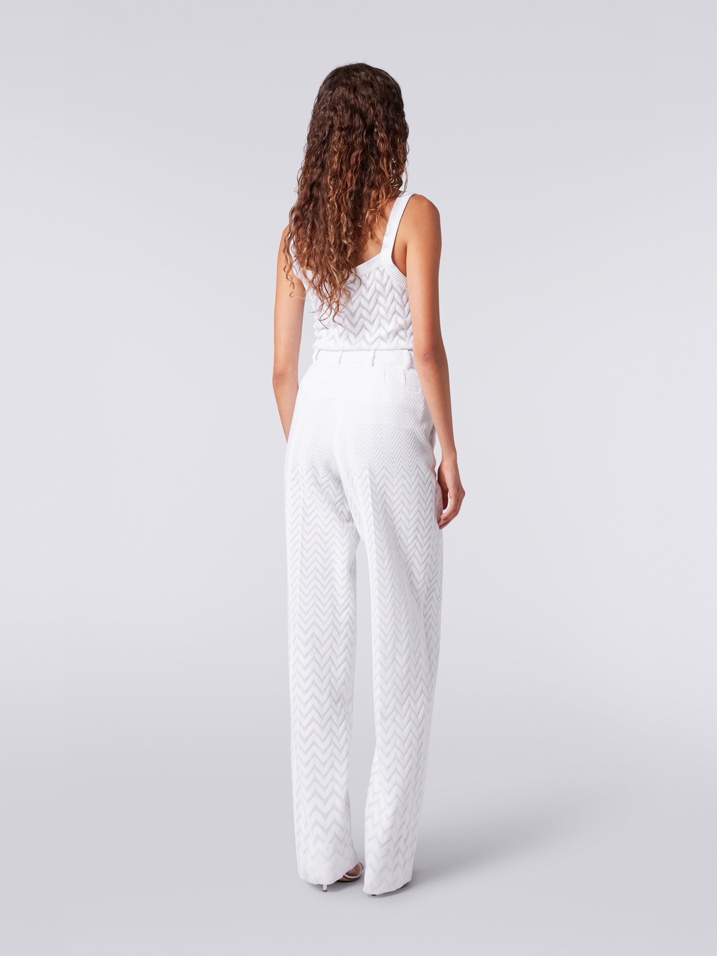 Classic cotton and viscose trousers, White  - 3