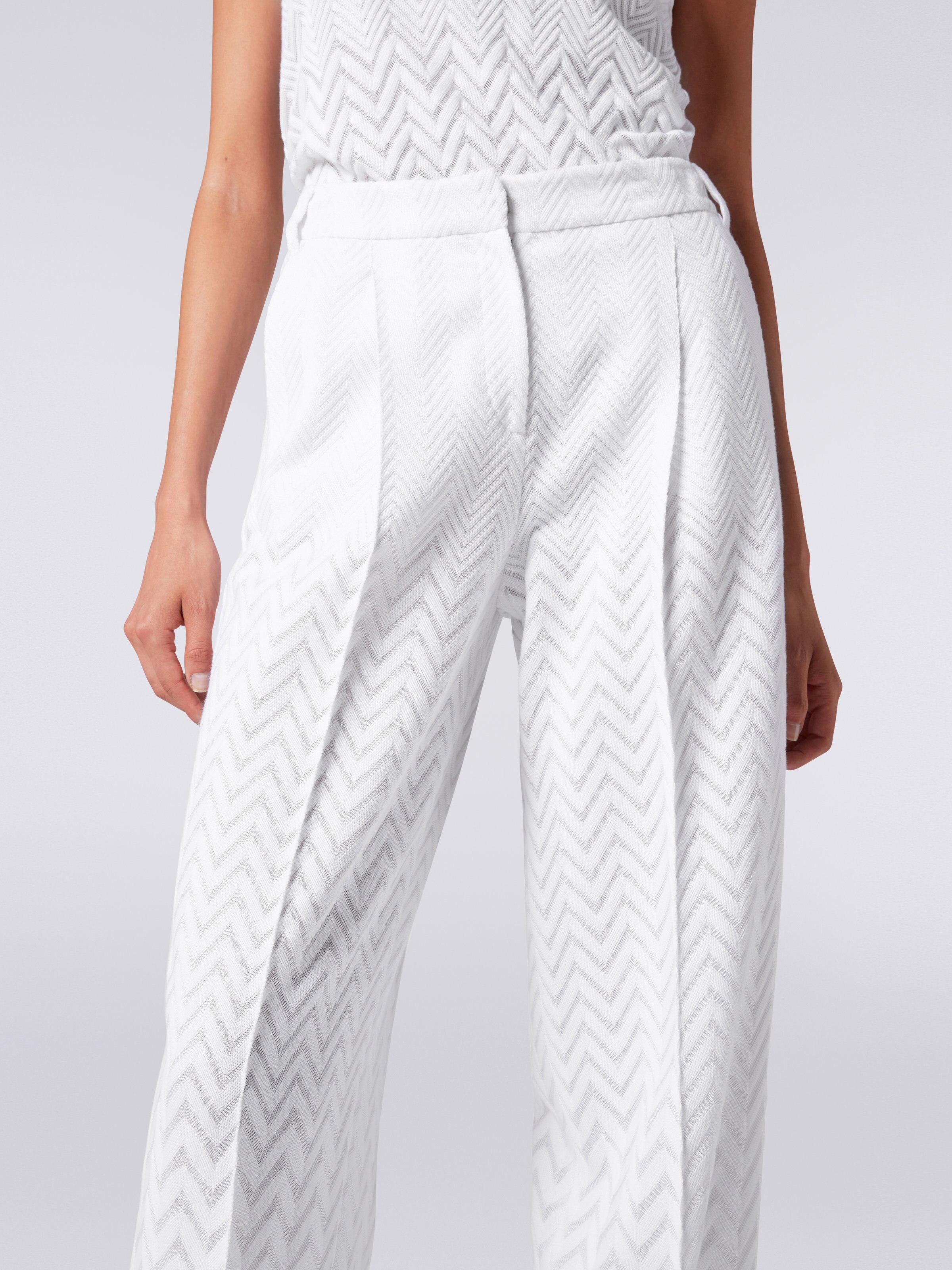 Classic cotton and viscose trousers, White  - 4