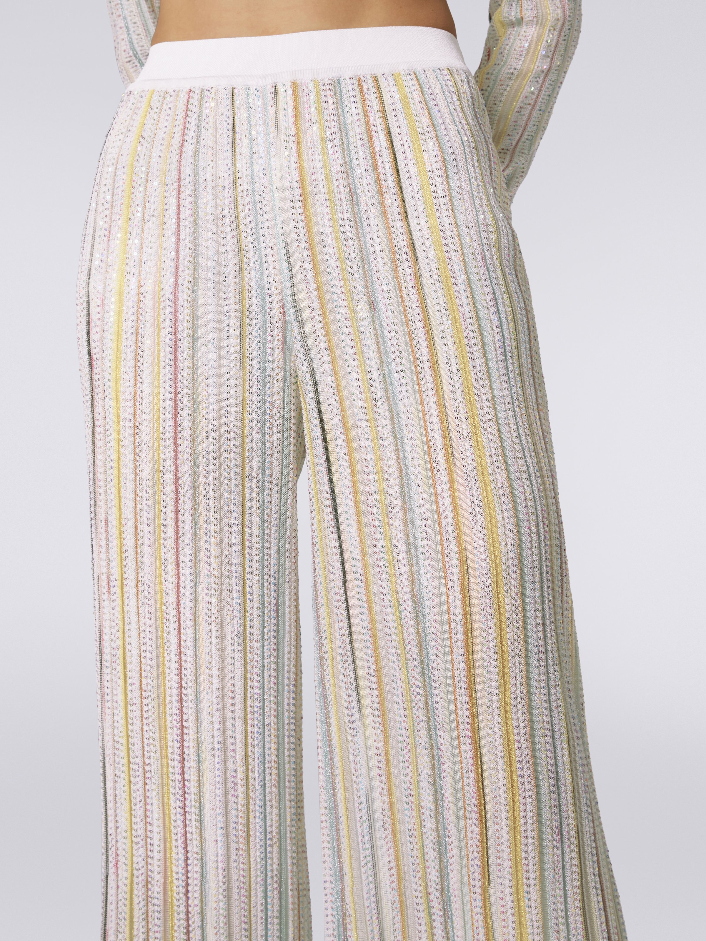 Pantaloni a palazzo rigati con paillettes, Bianco & Multicolore   - 4
