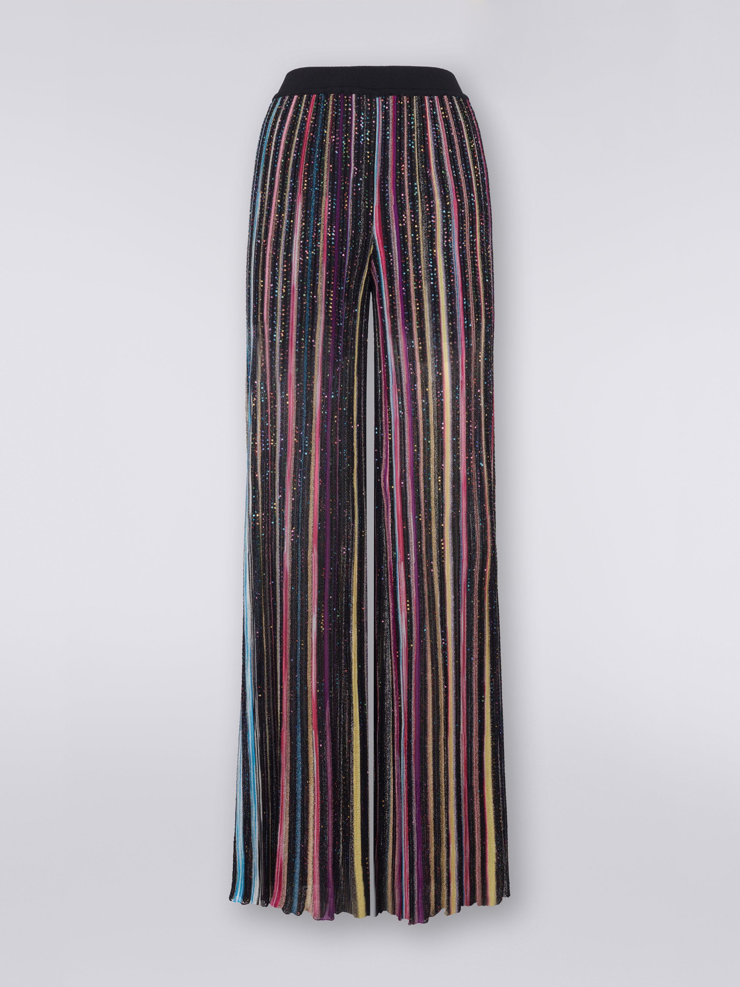 Pantalon palazzo rayé avec paillettes, Noir & Multicolore - 0