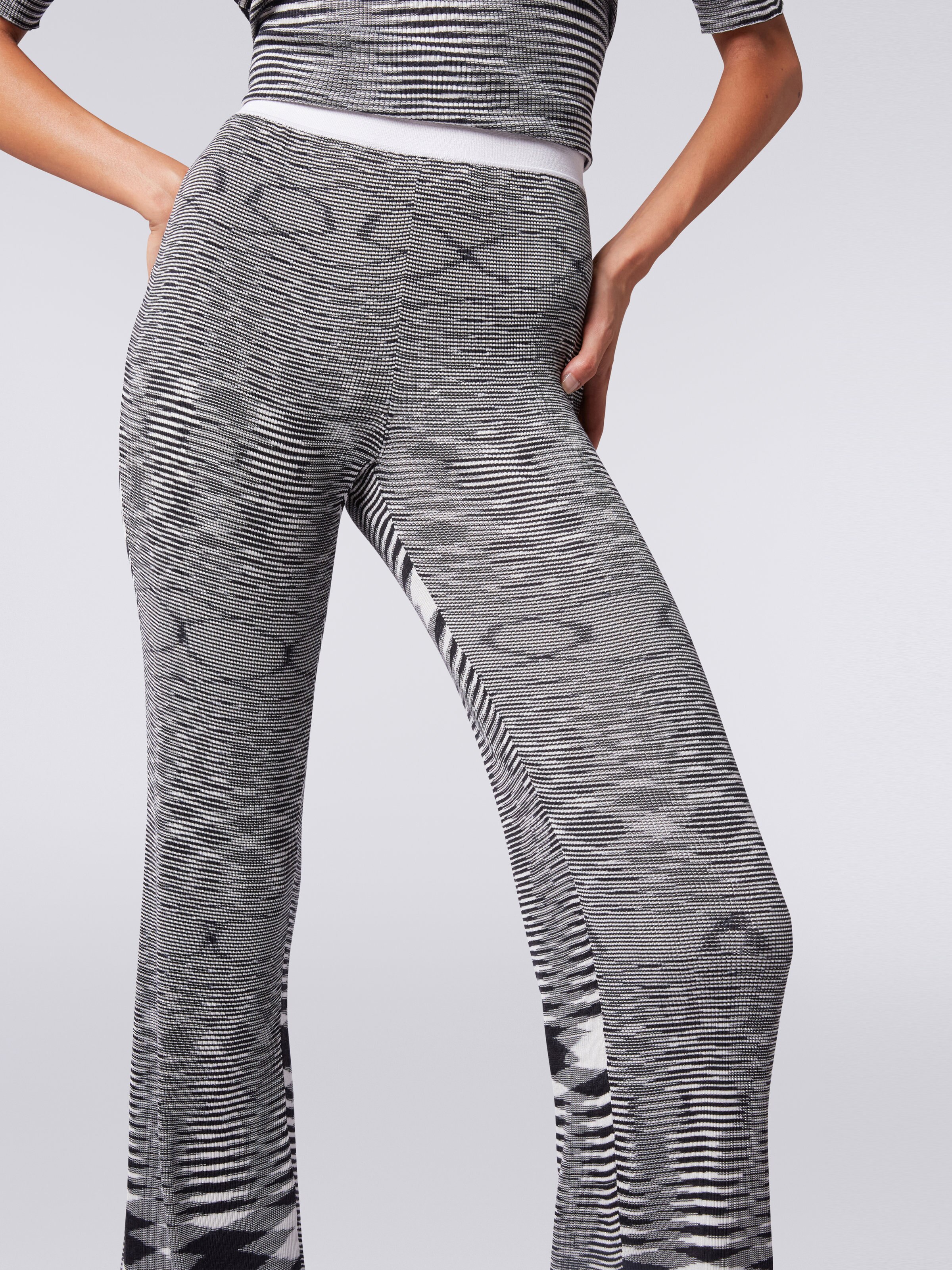 Slub cotton and viscose flared trousers, Black & White - 4