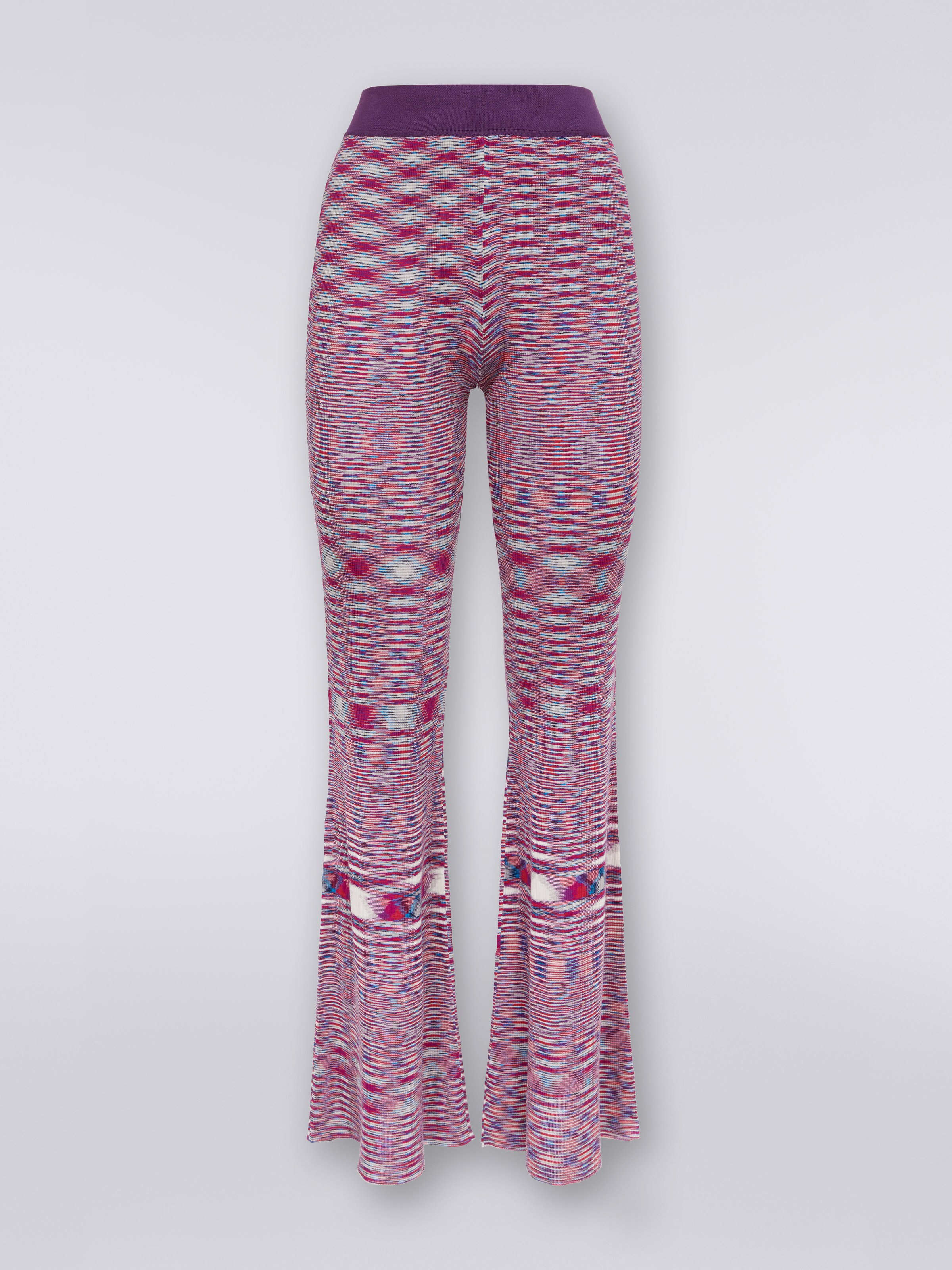 Slub cotton and viscose flared trousers, Multicoloured - 0