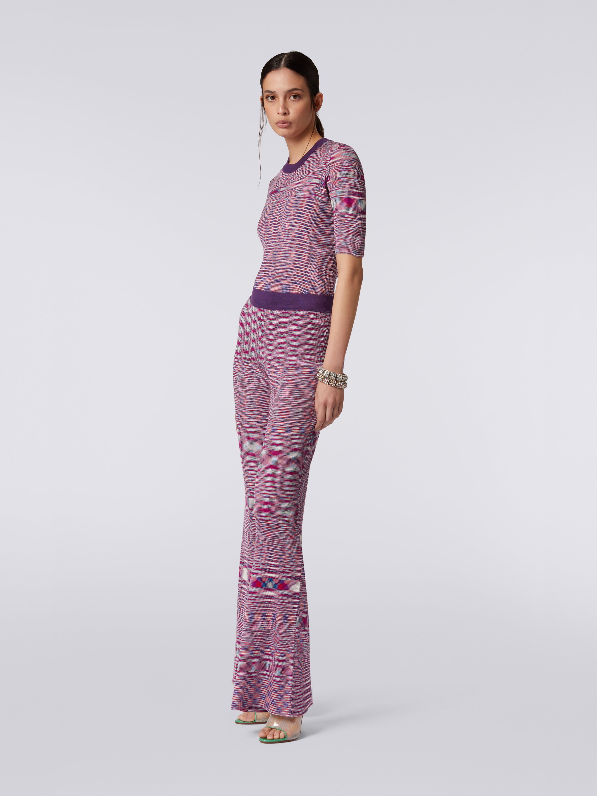 Slub cotton and viscose flared trousers, Multicoloured - 2