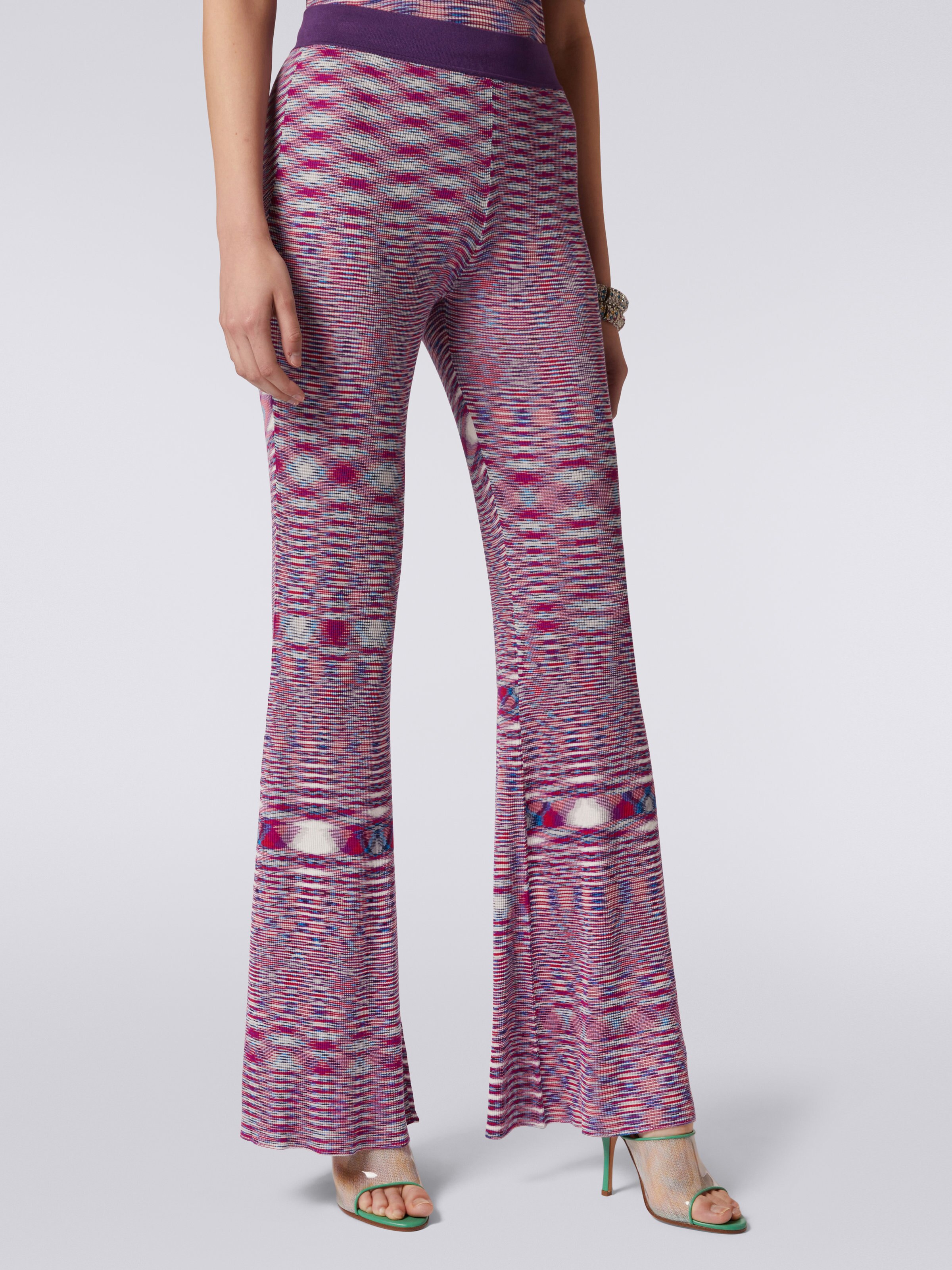 Slub cotton and viscose flared trousers, Multicoloured - 4