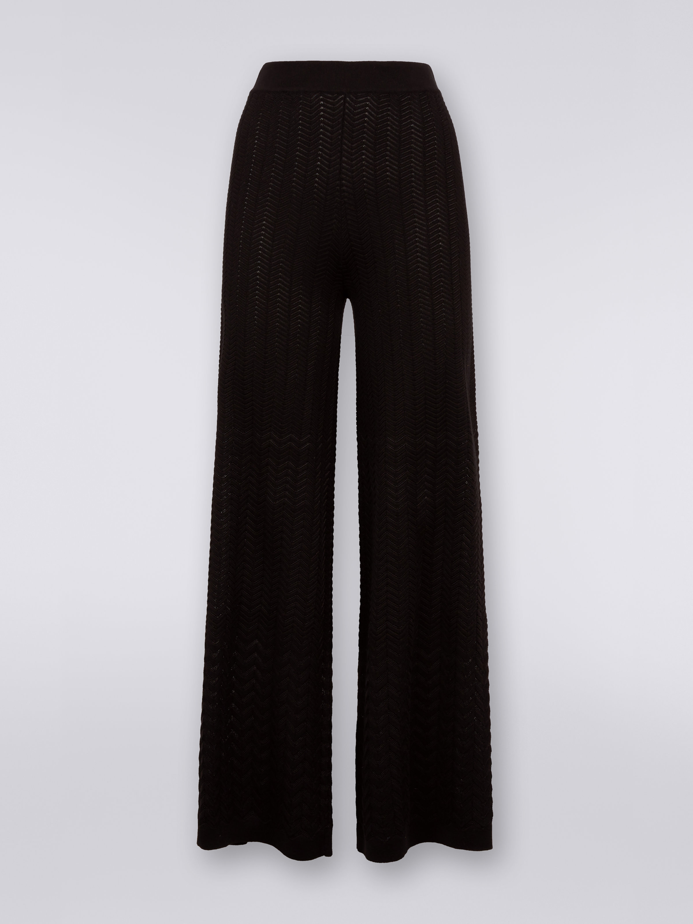 Straight knit trousers with tone-on-tone chevron, Black    - 0
