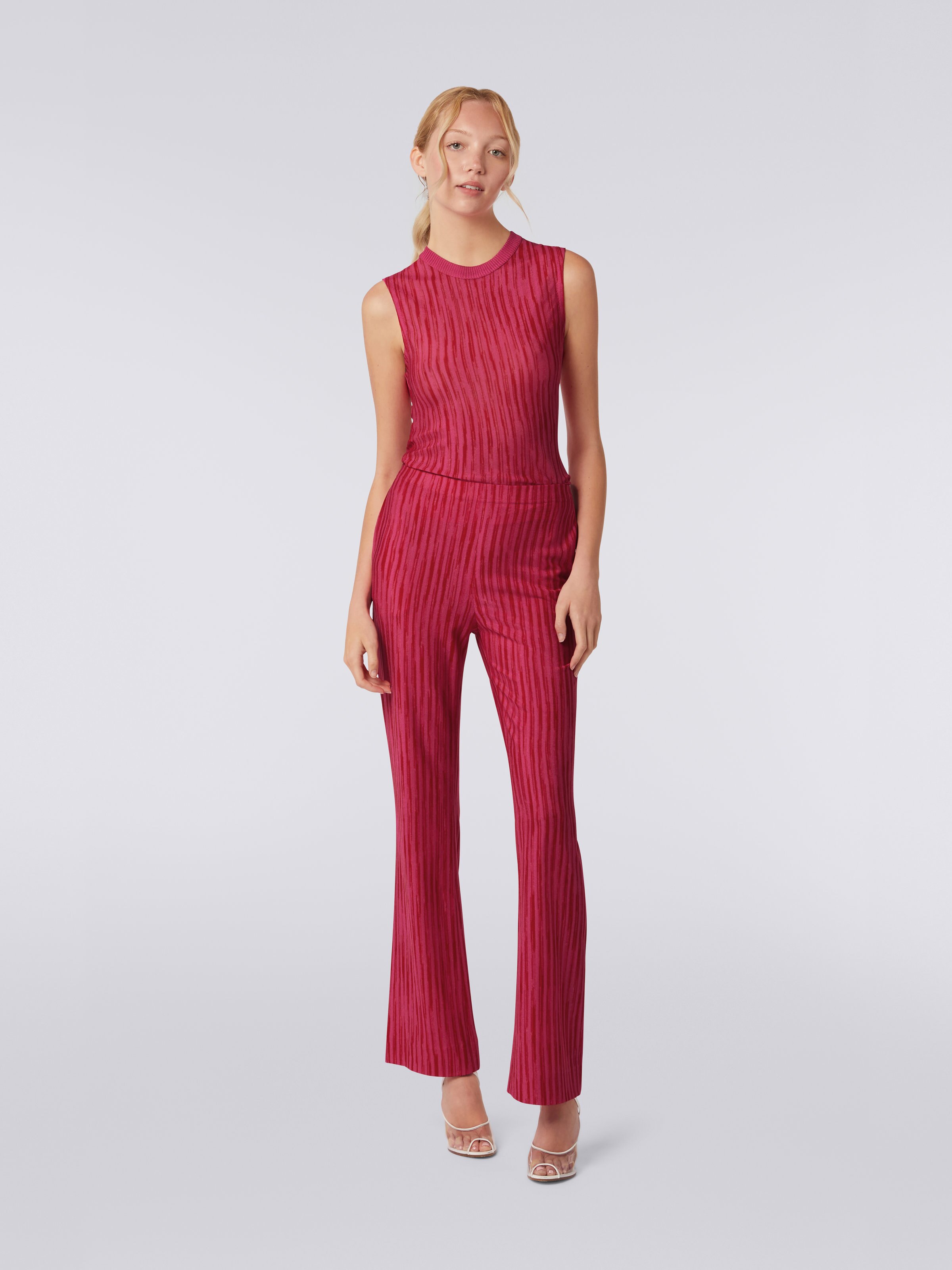 Pantalon fluide en viscose flammée, Fuchsia & Rouge - 1