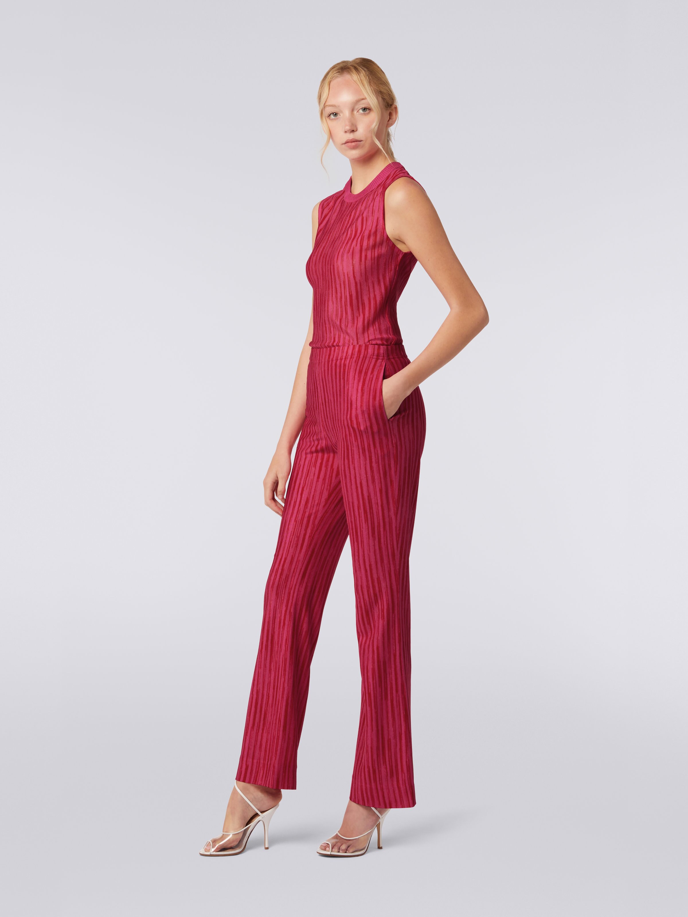 Pantalon fluide en viscose flammée, Fuchsia & Rouge - 2