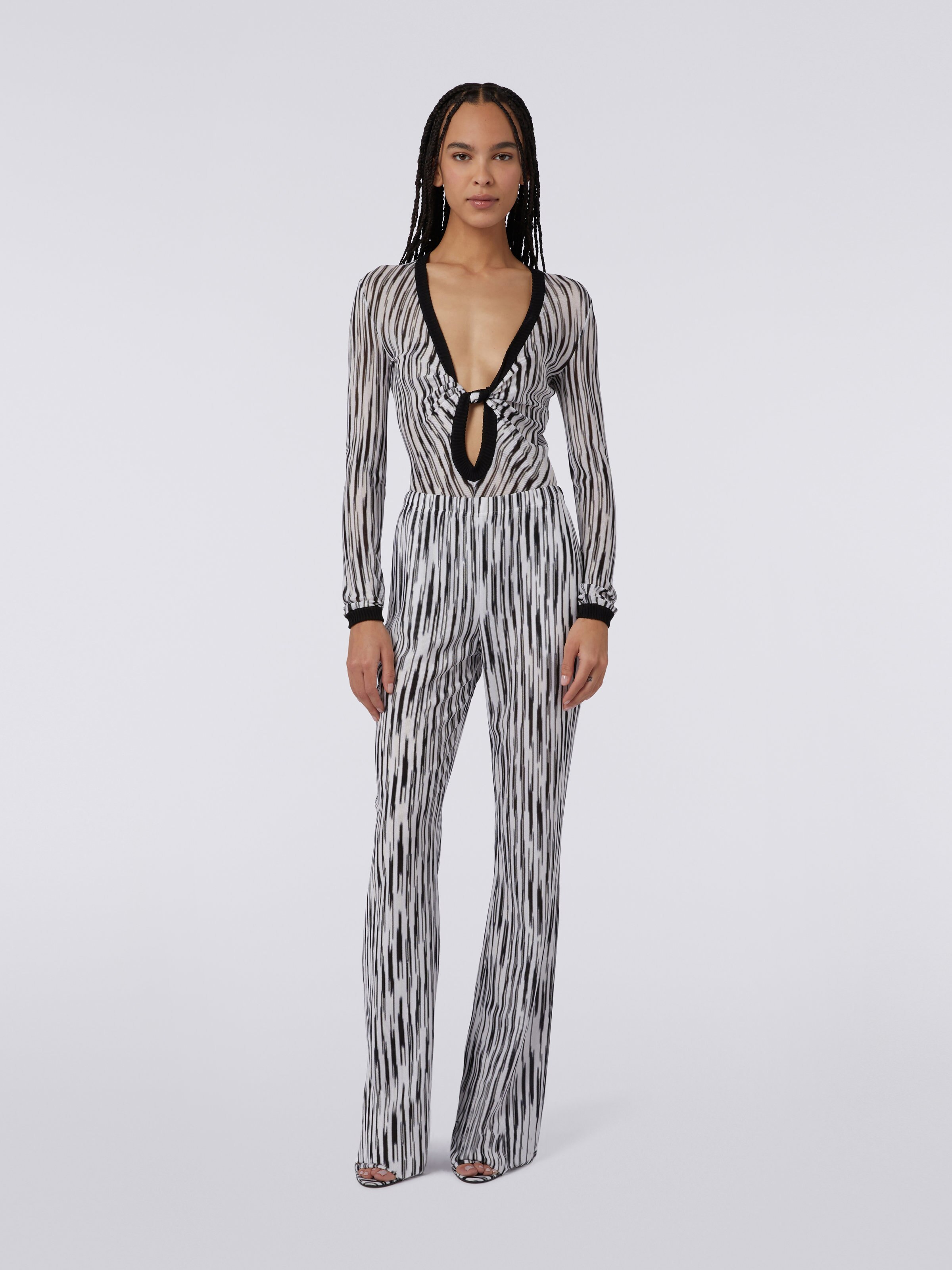 Pantalon fluide en viscose flammée, Noir & Blanc - 1