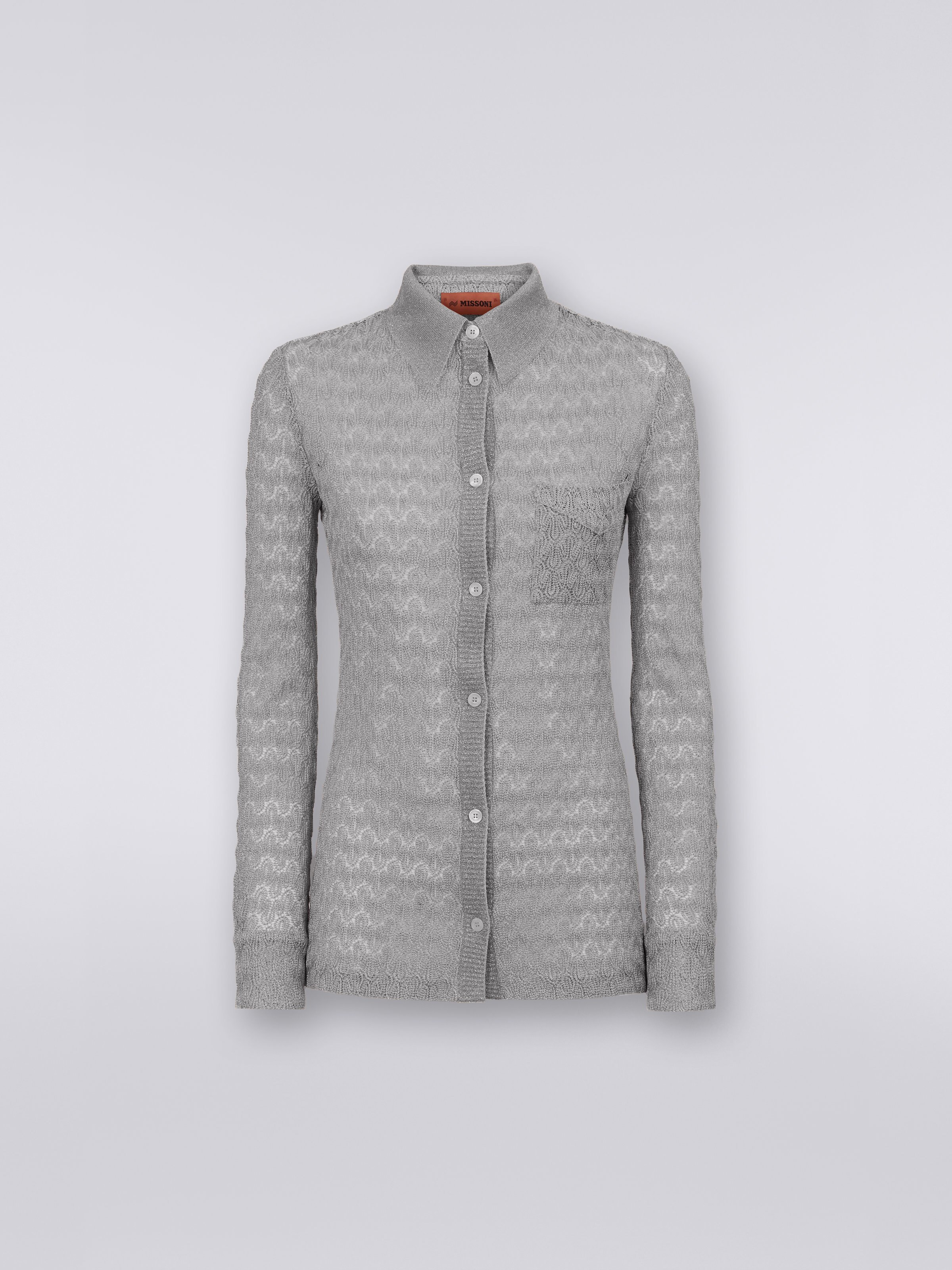 Camisa en mezcla de viscosa efecto encaje con lamé, Plateado & Gris Lamé - 0