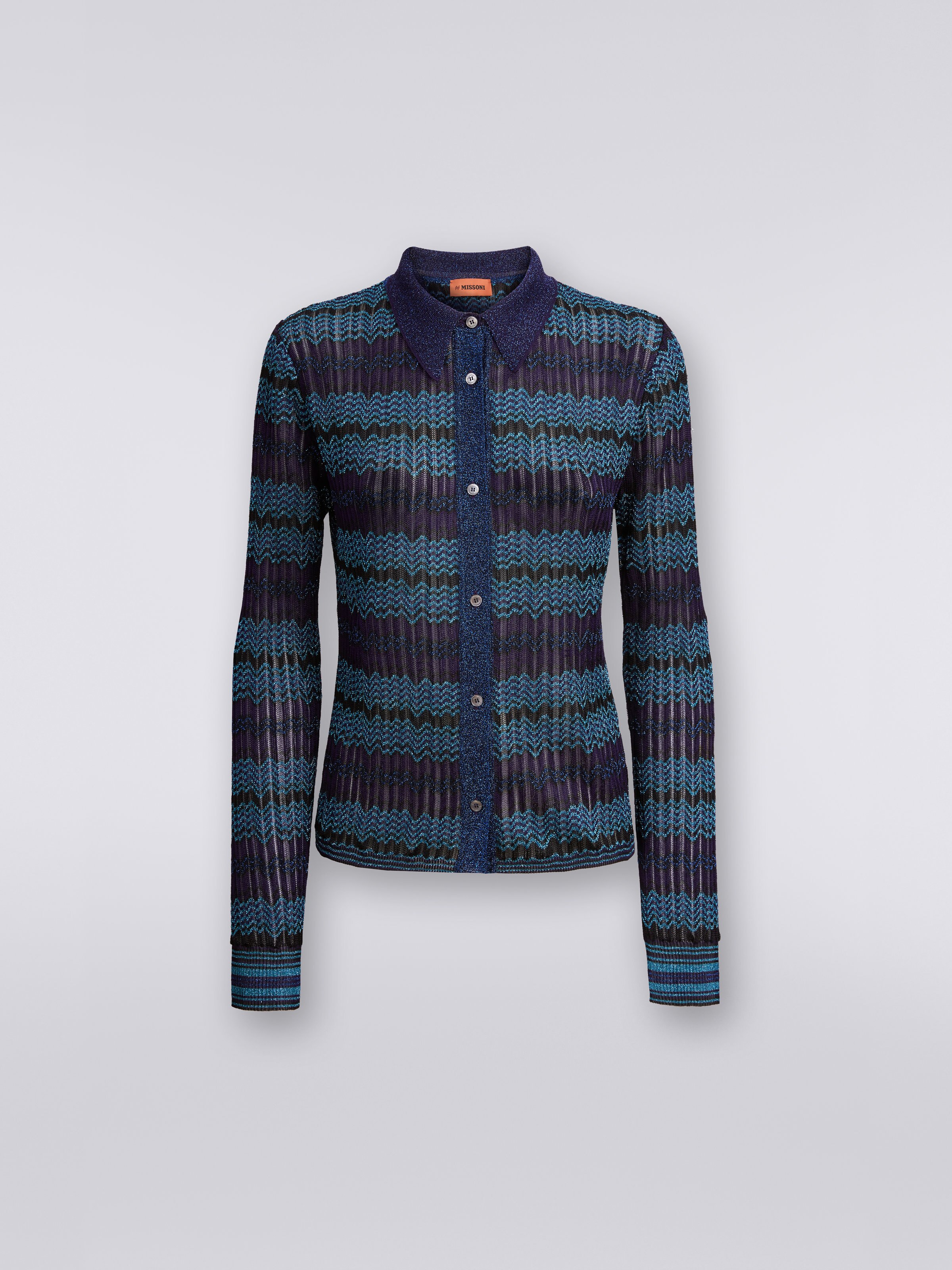 Camicia con lavorazione jacquard e lamé, Blu, Turchese & Nero - 0