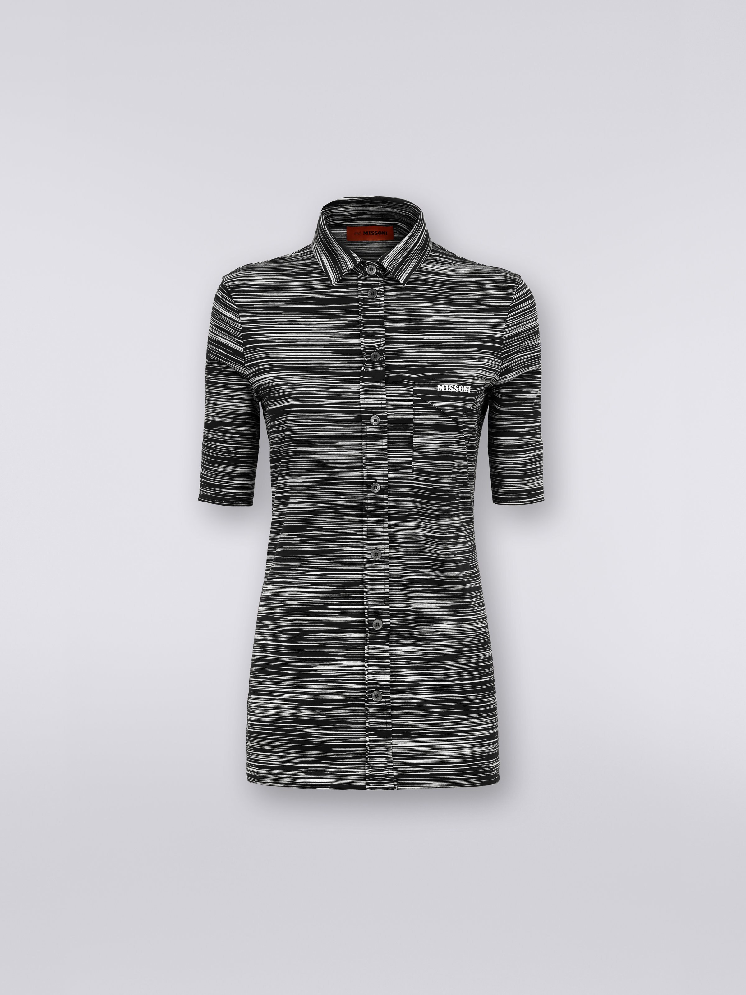 Camicia a maniche corte in jersey di cotone fiammato, Bianco & Nero - 0