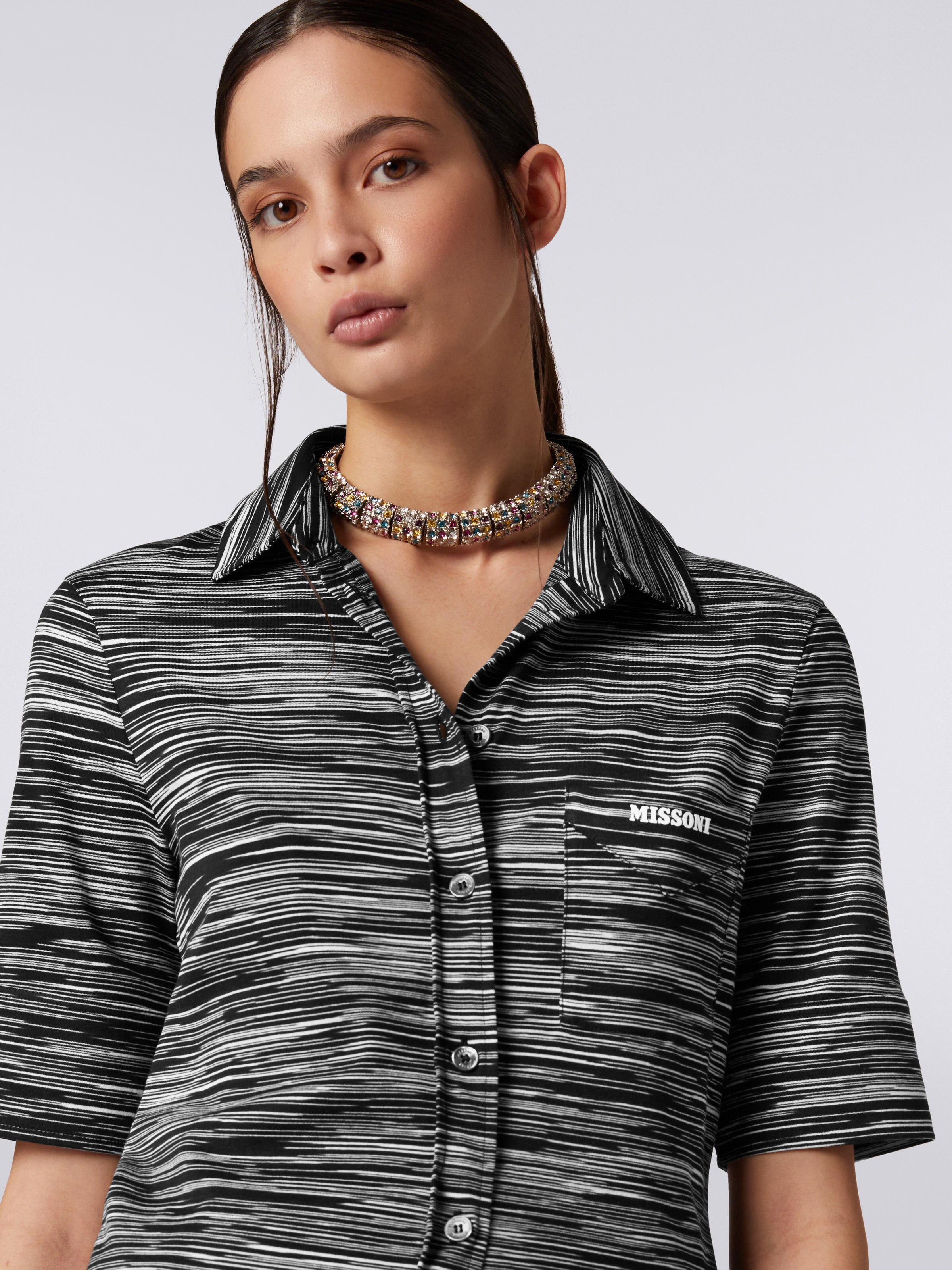 Camicia a maniche corte in jersey di cotone fiammato, Bianco & Nero - 4