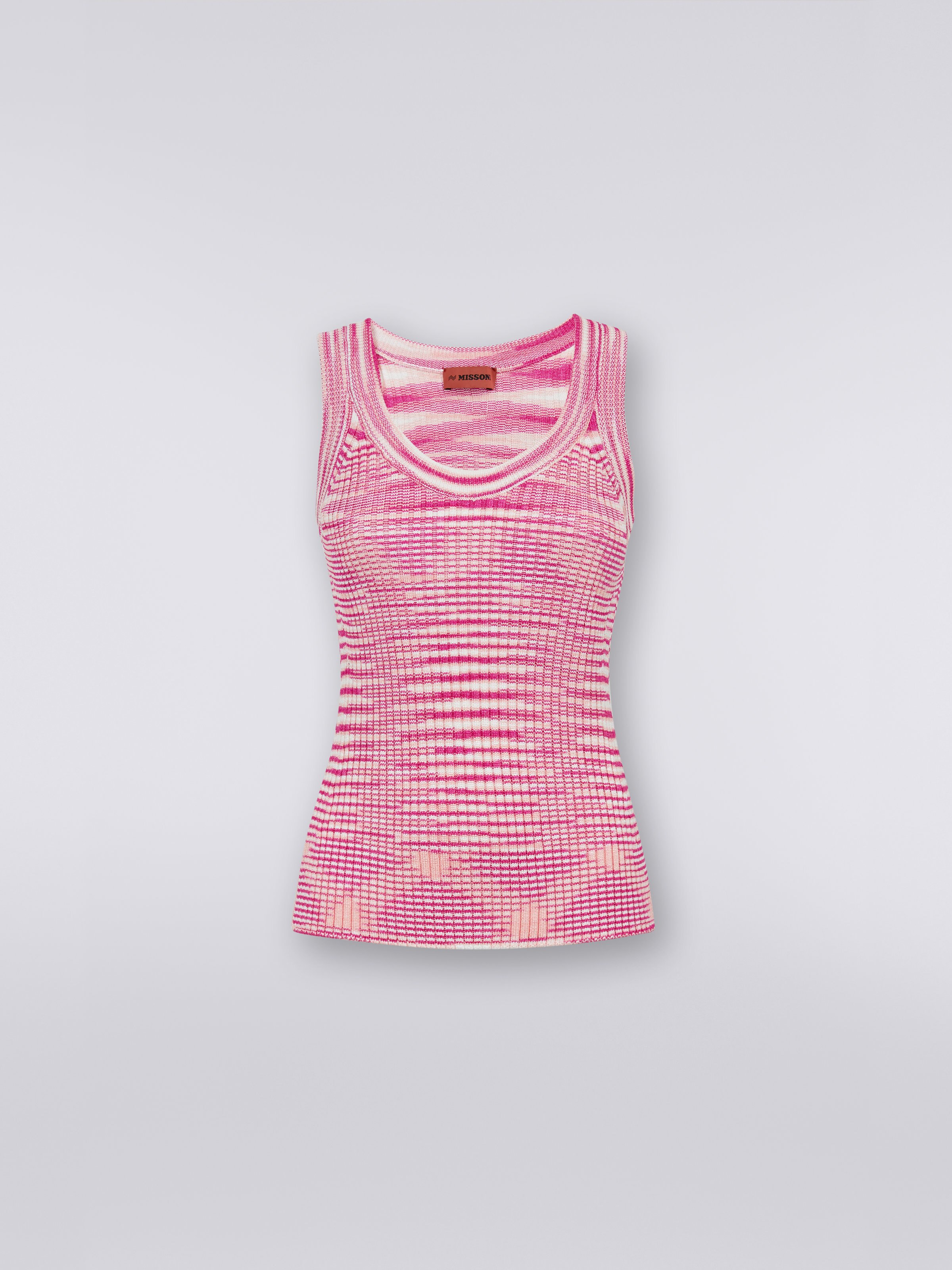 Geripptes Tank Top aus Viskosemischgewebe in Flammgarnoptik, Fuchsia, Rosa & Weiß - 0