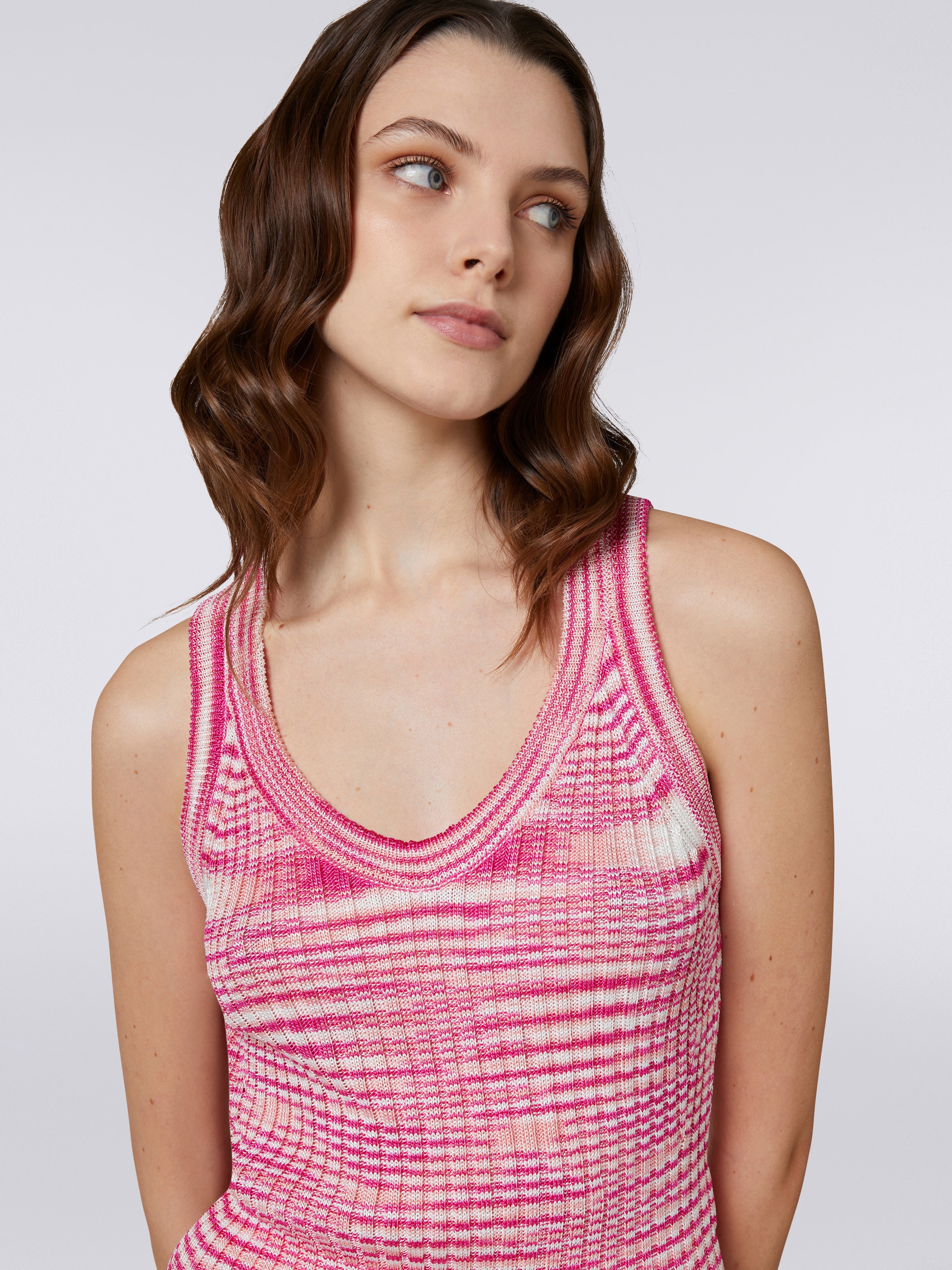 Geripptes Tank Top aus Viskosemischgewebe in Flammgarnoptik, Fuchsia, Rosa & Weiß - 4
