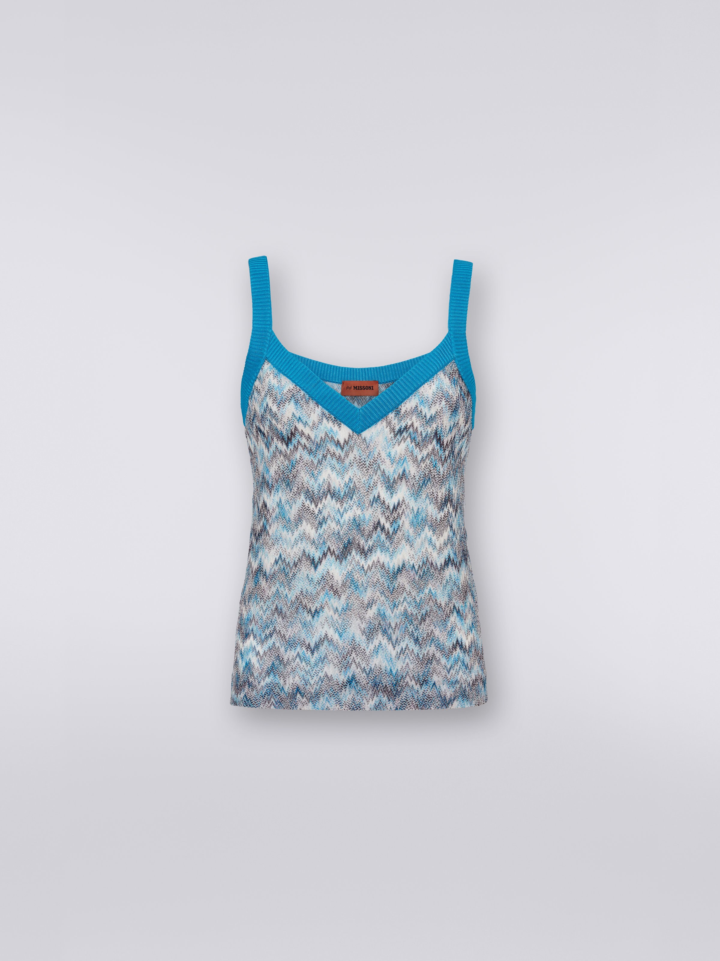 Mehrfarbiges Tank Top aus Viskose mit einfarbigem Abschluss, Mehrfarbig  - 0
