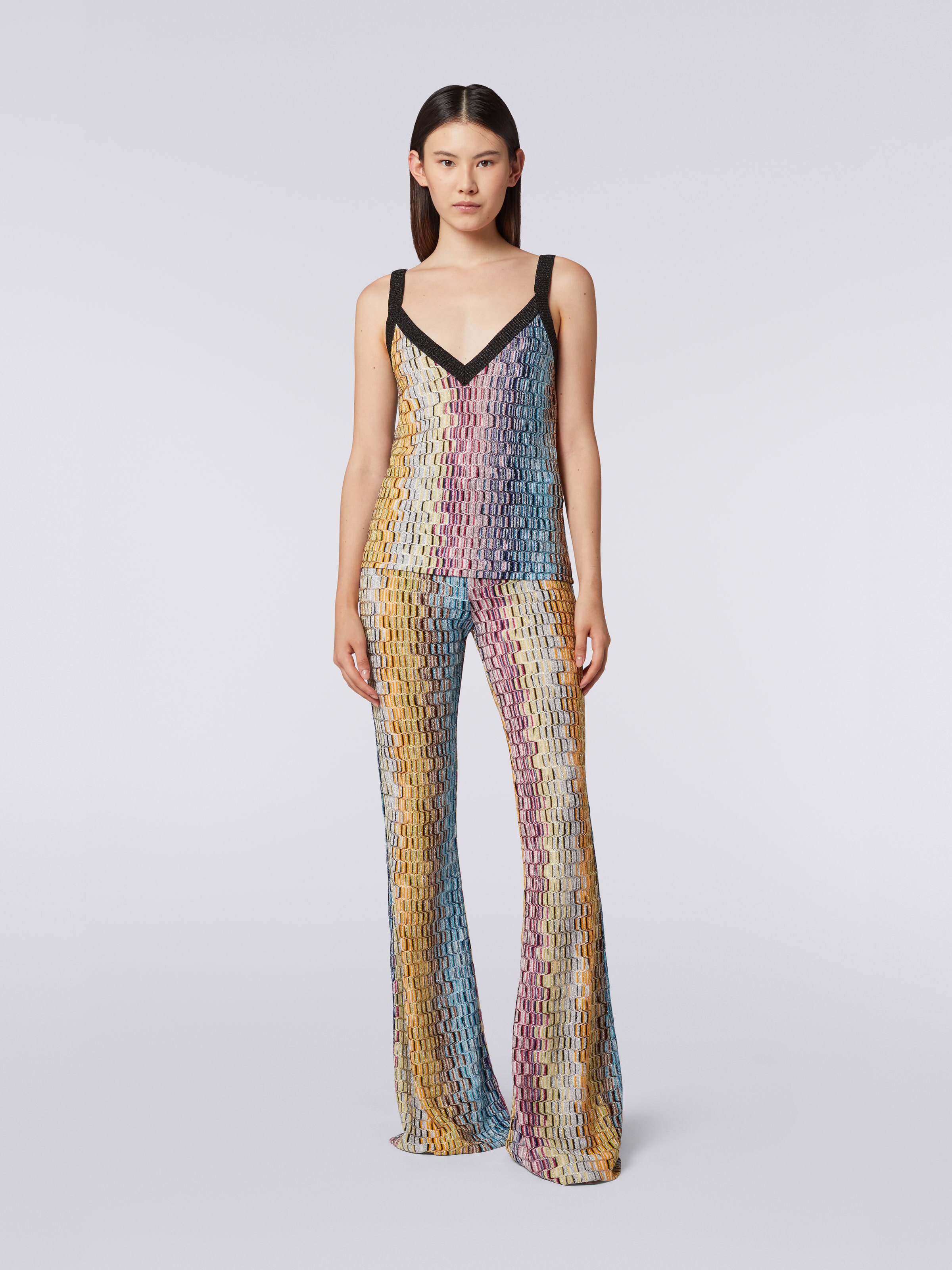 Viscose blend tank top with Greek fret motif, Multicoloured Lamé - 1
