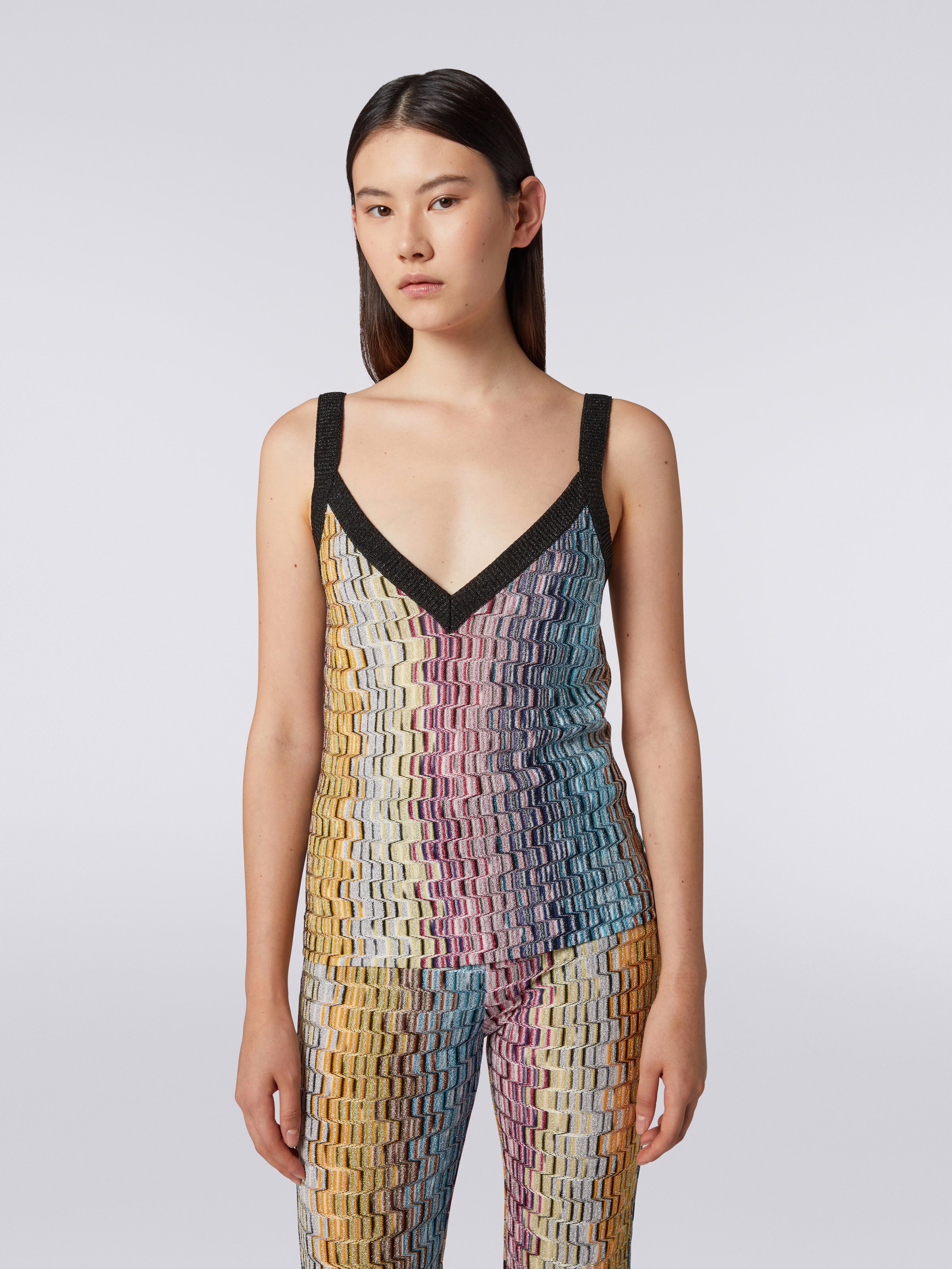 Viscose blend tank top with Greek fret motif, Multicoloured Lamé - 4