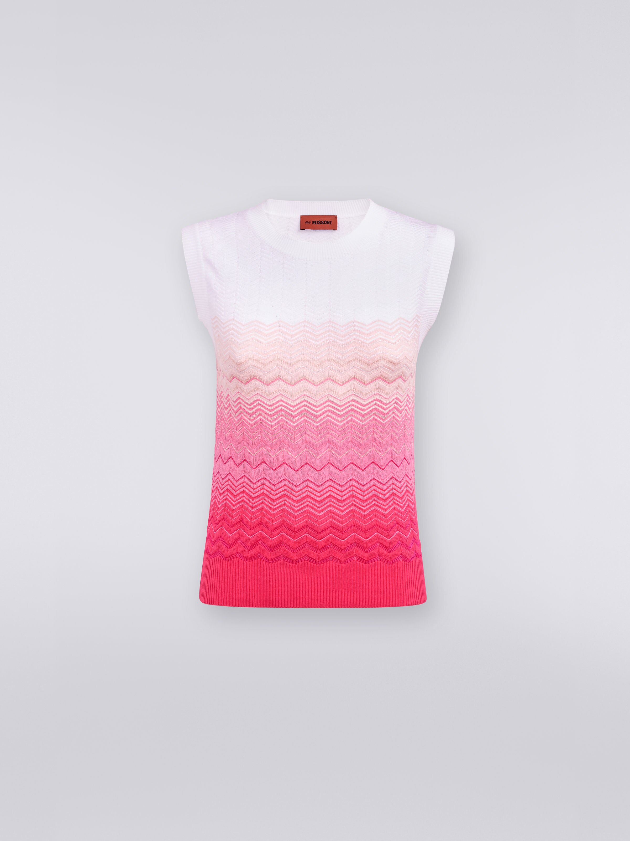 Camiseta sin mangas de algodón y viscosa zigzag degradado, Rosa   - 0