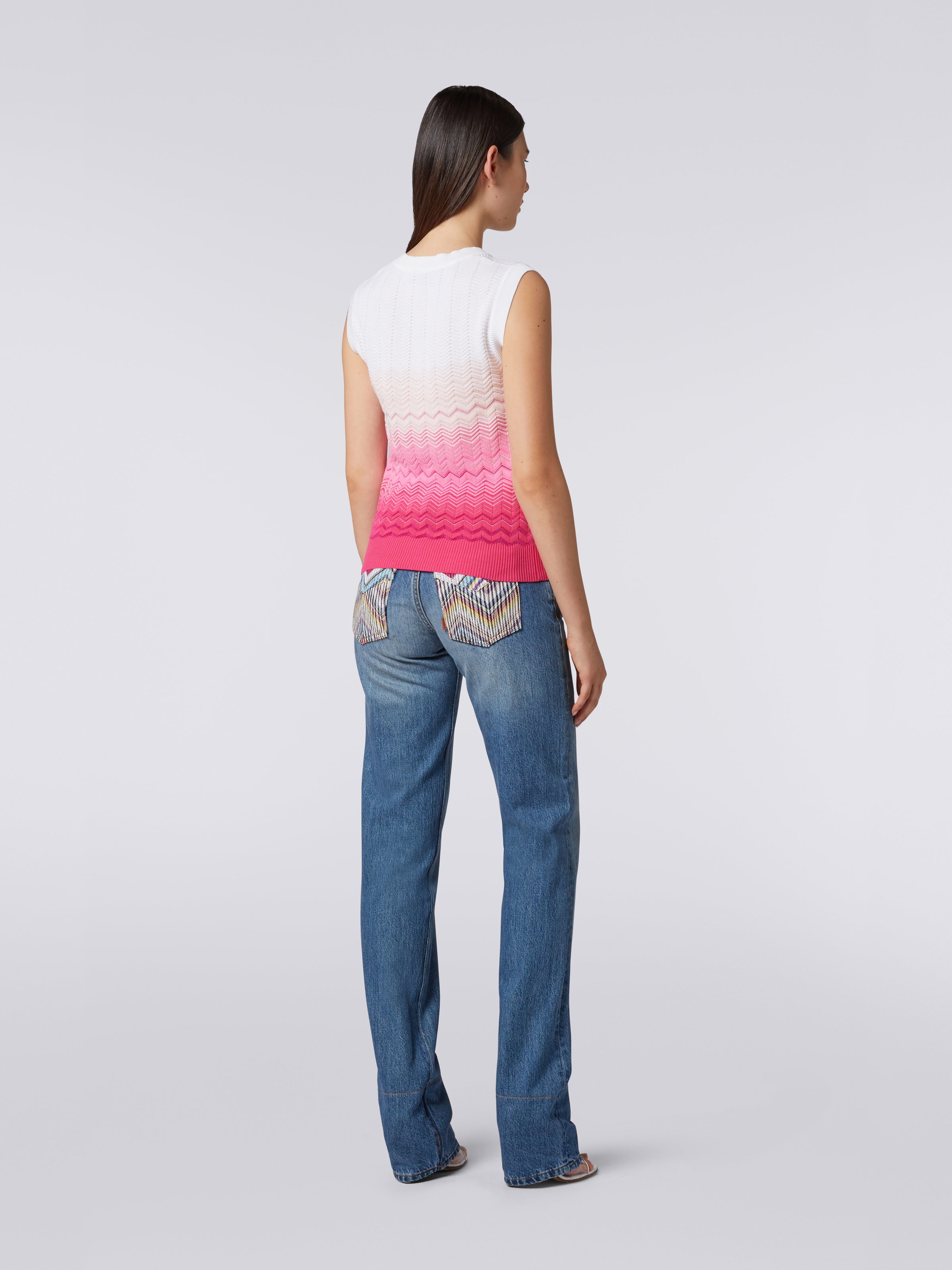 Camiseta sin mangas de algodón y viscosa zigzag degradado, Rosa   - 3