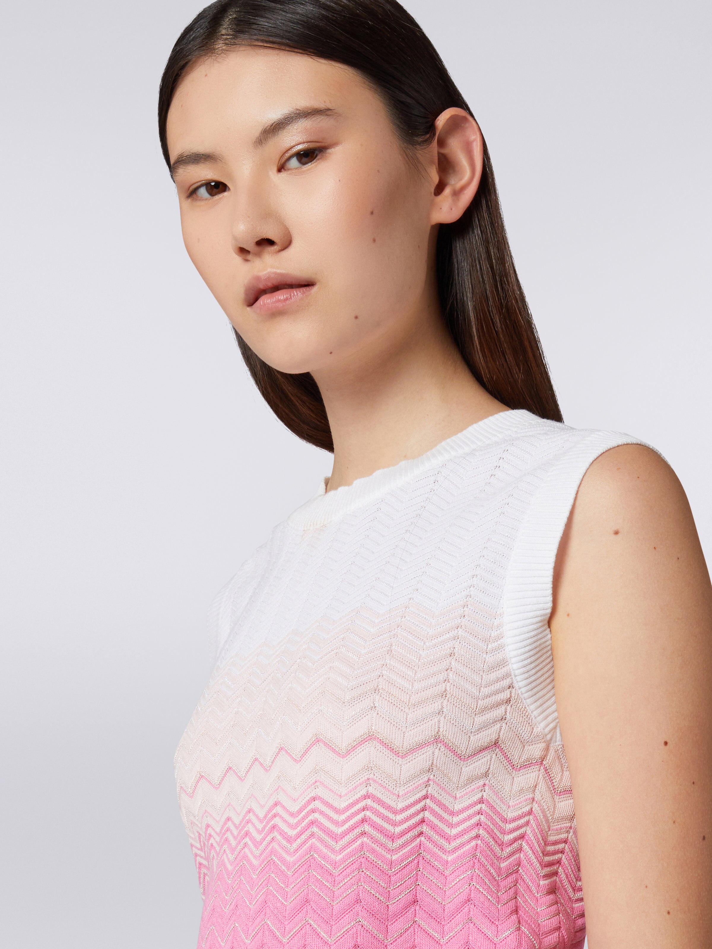 Camiseta sin mangas de algodón y viscosa zigzag degradado, Rosa   - 4