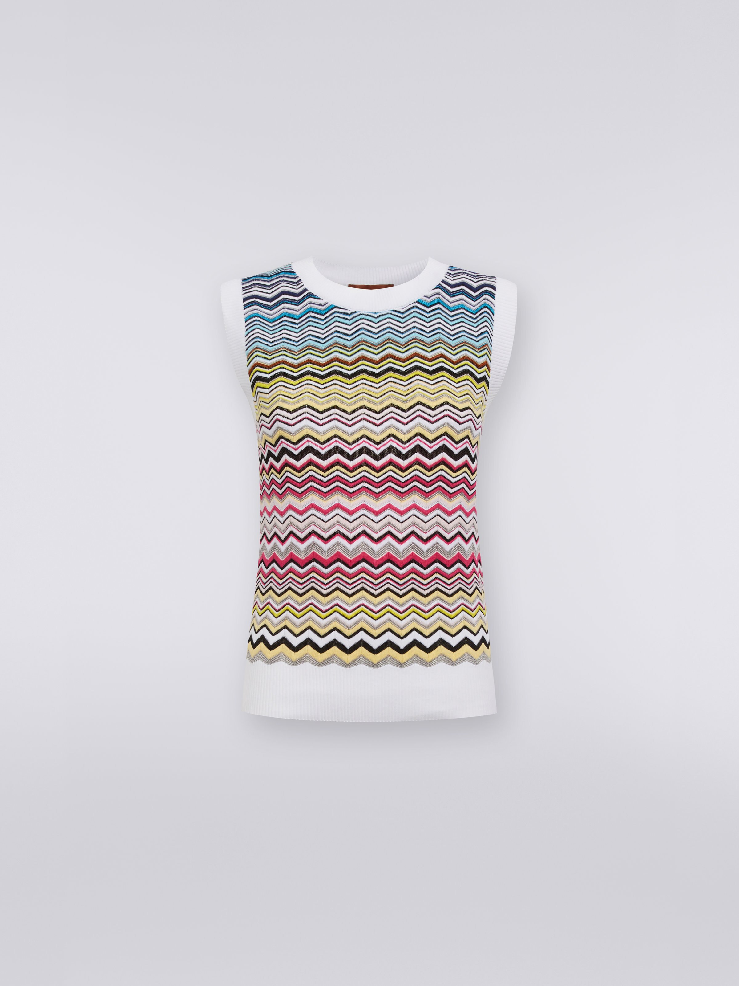 Top sans manches en coton et viscose zigzag dégradé, Multicolore  - 0