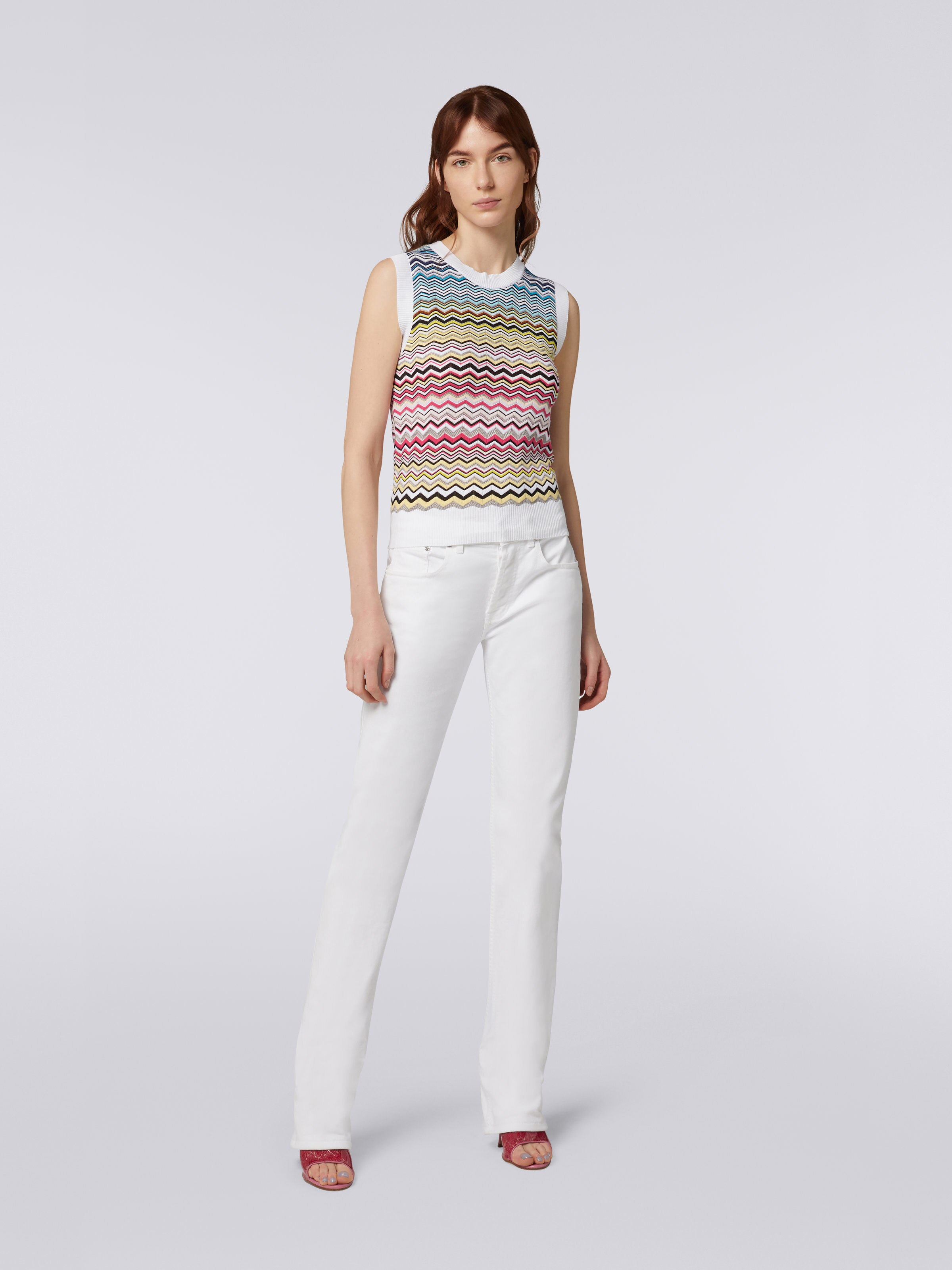 Sleeveless Cotton and viscose dégradé zigzag top, Multicoloured - 1