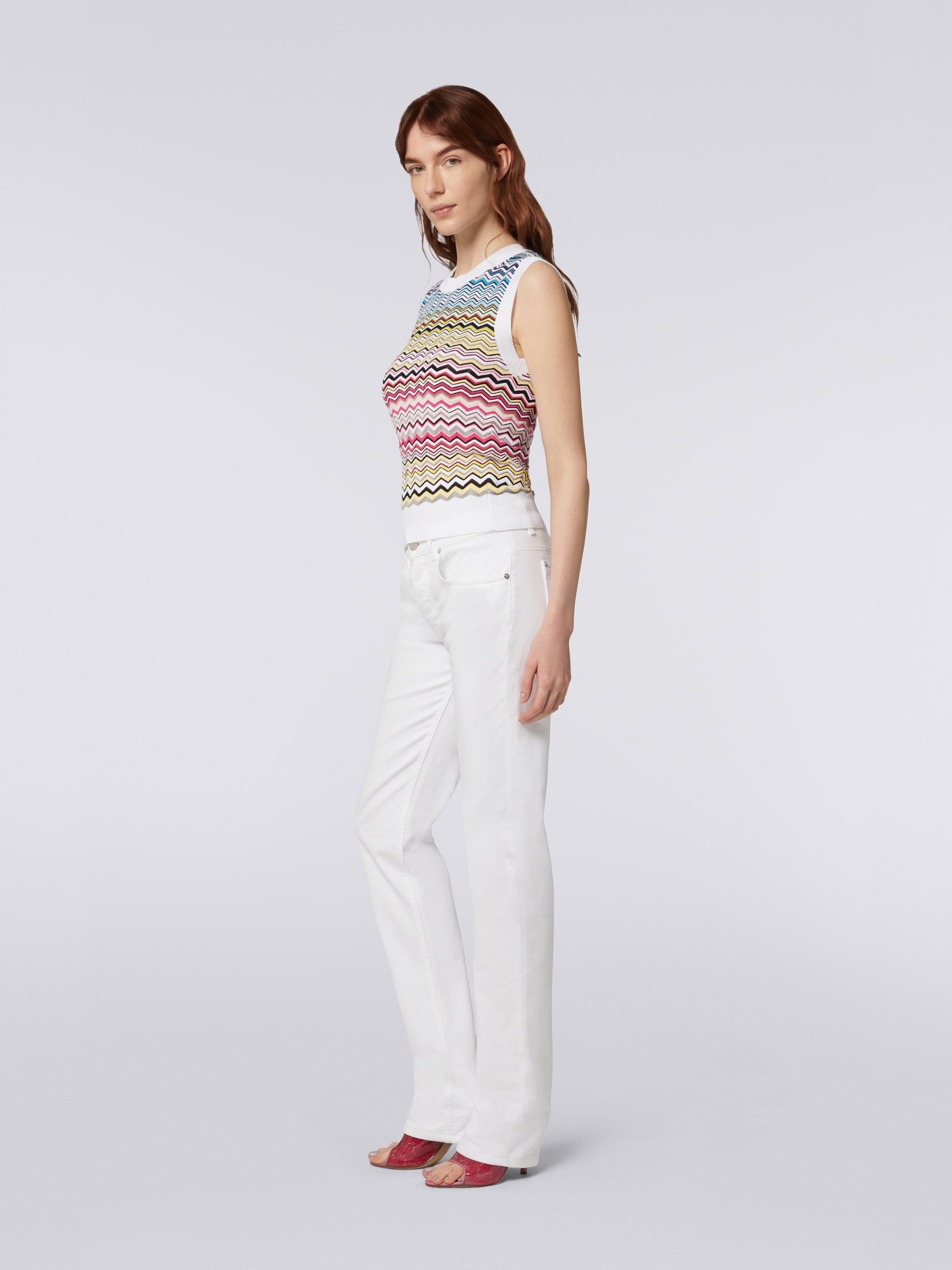 Sleeveless Cotton and viscose dégradé zigzag top, Multicoloured - 2