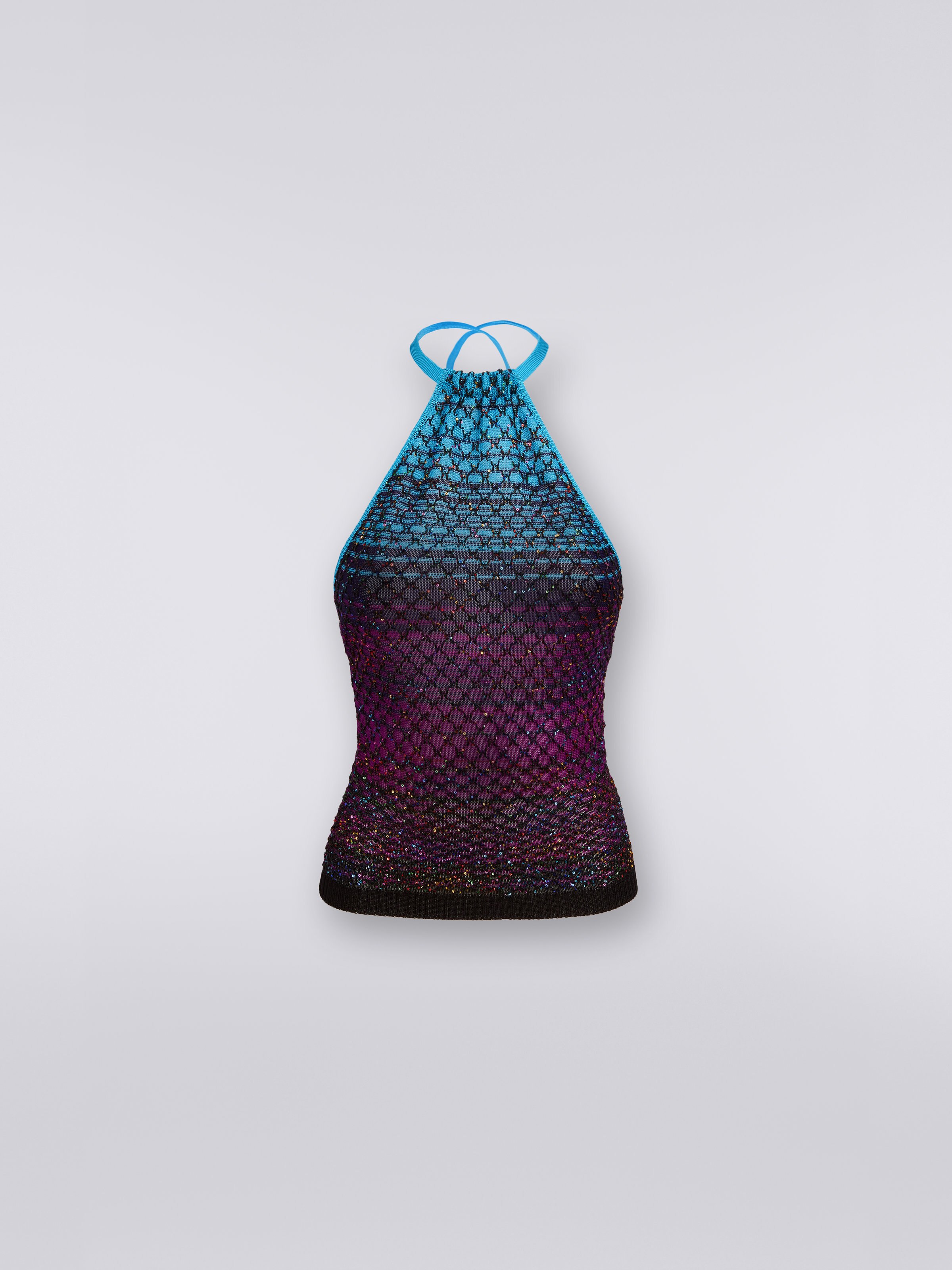 Mesh top with sequin appliqué, Turquoise, Purple & Black - 0