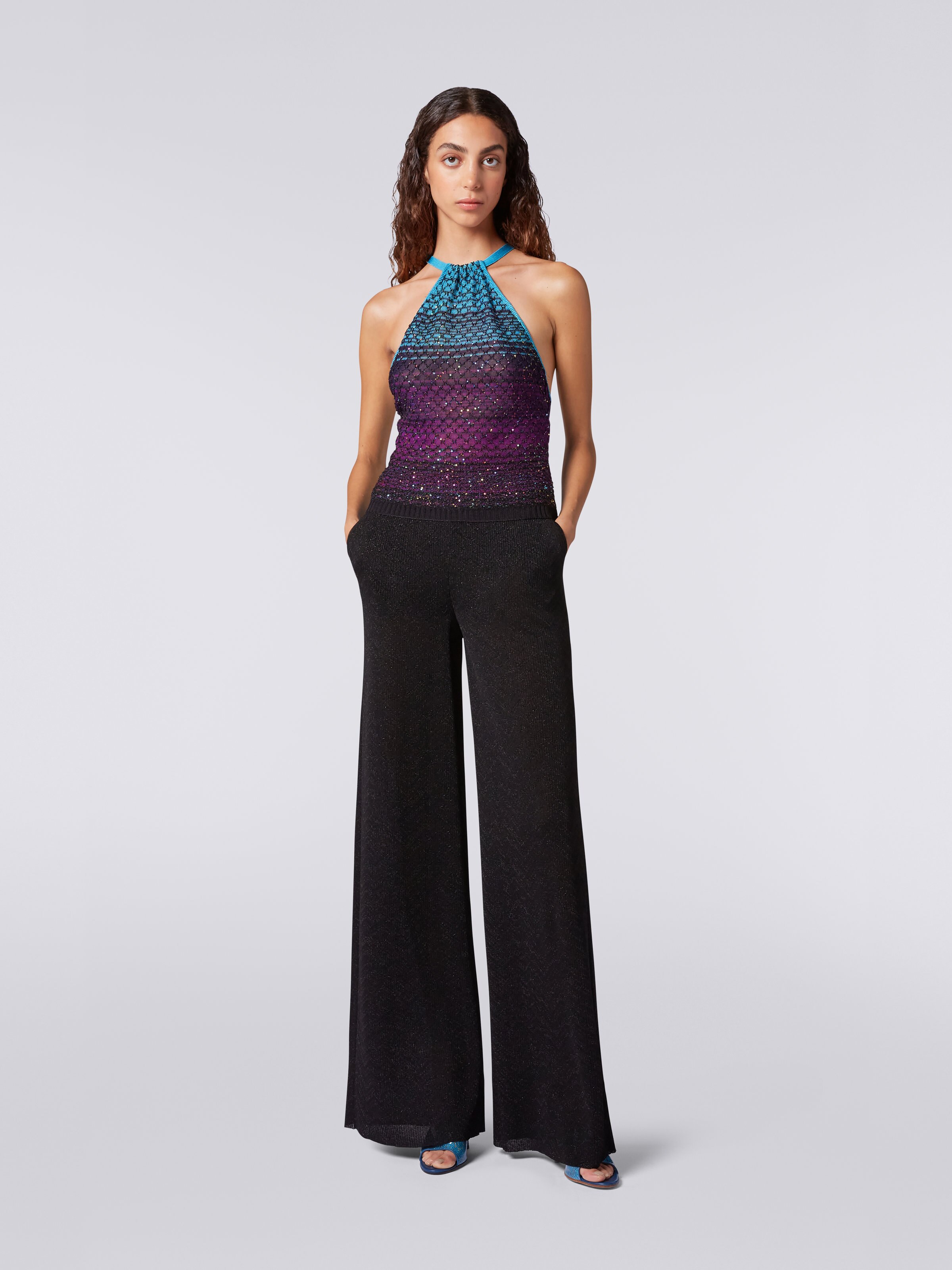 Mesh top with sequin appliqué, Turquoise, Purple & Black - 1