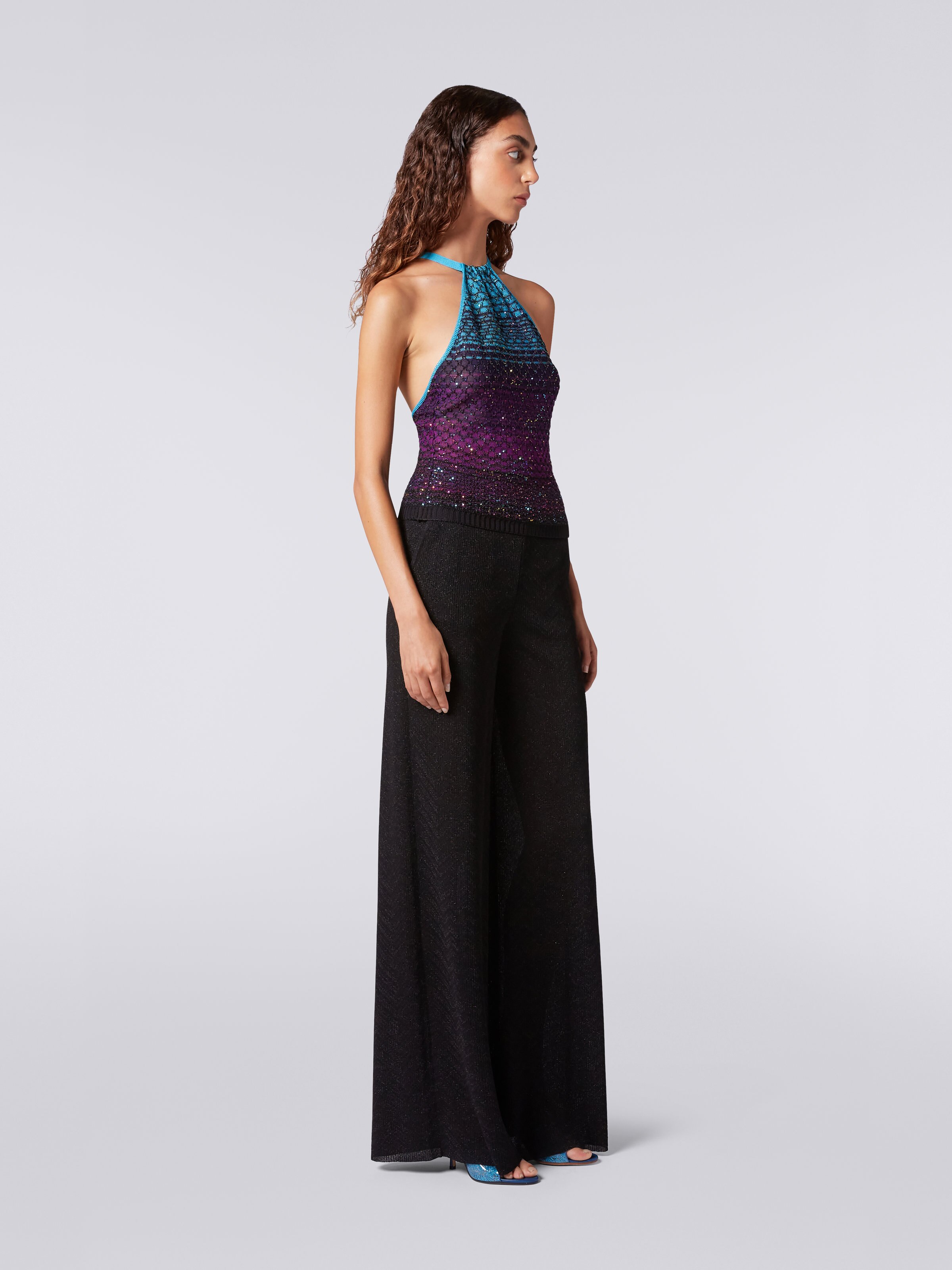 Mesh top with sequin appliqué, Turquoise, Purple & Black - 2