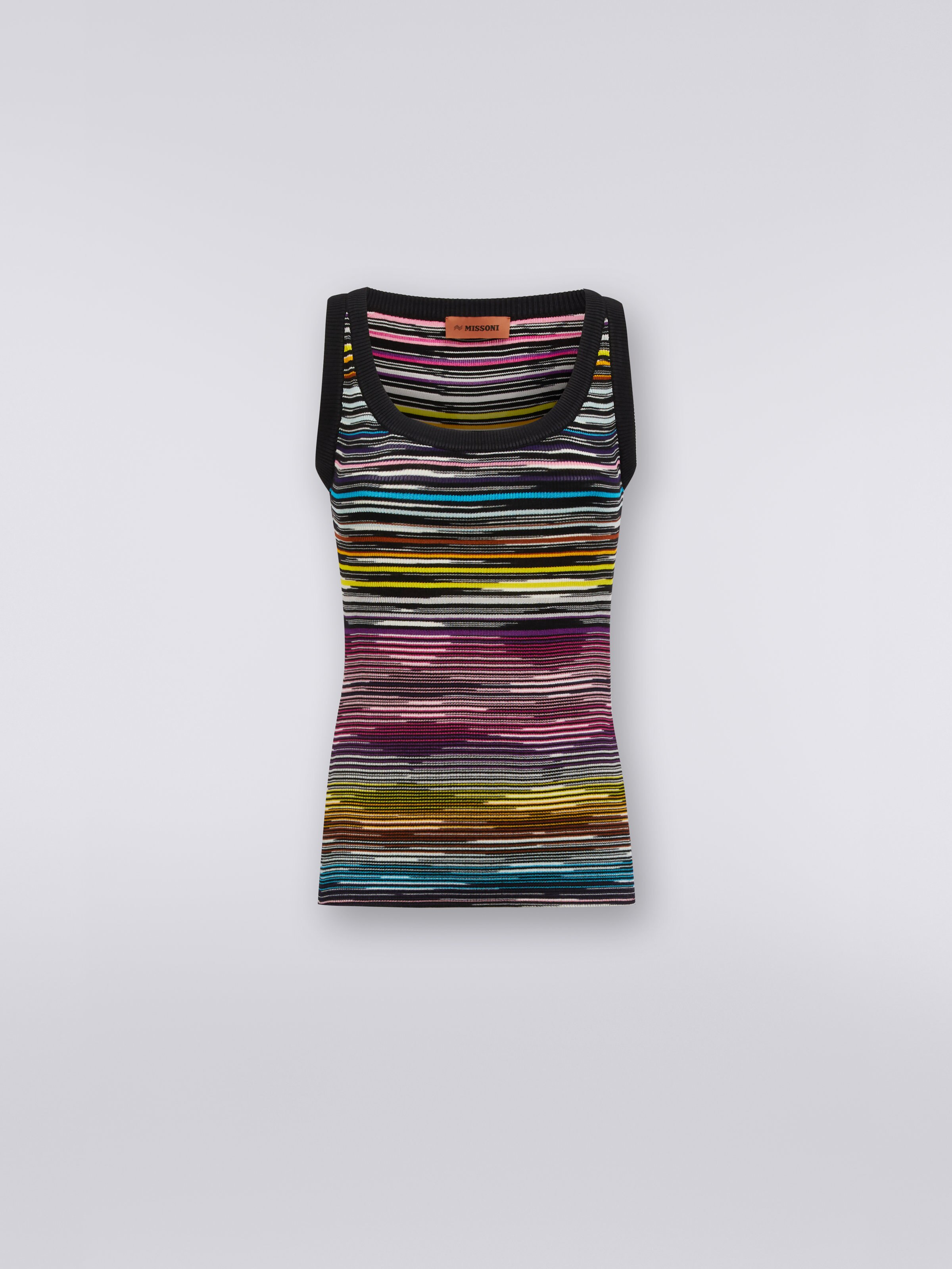 Débardeur en laine et viscose mélangées avec bordure contrastante, Multicolore  - 0