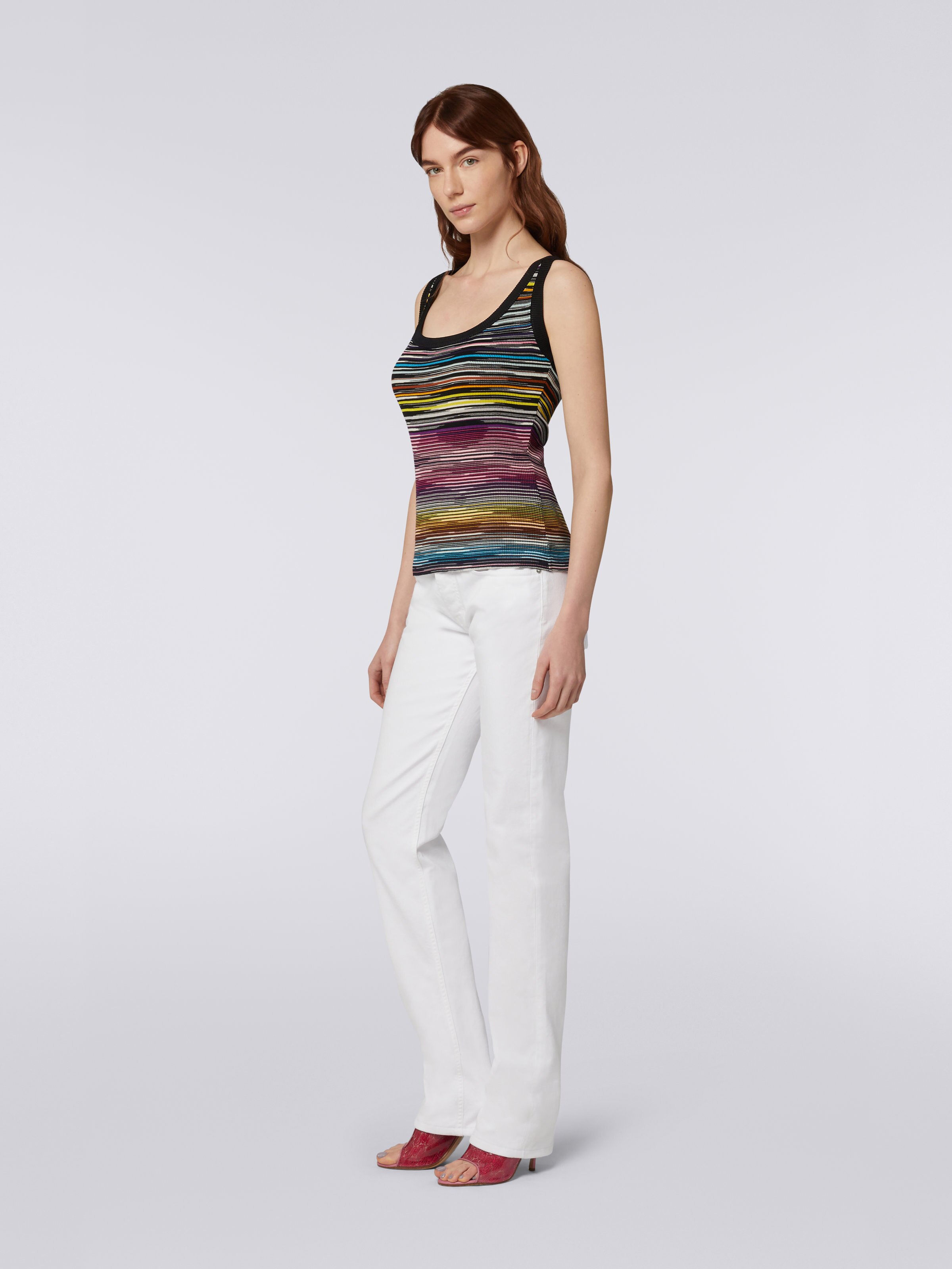 Débardeur en laine et viscose mélangées avec bordure contrastante, Multicolore  - 2
