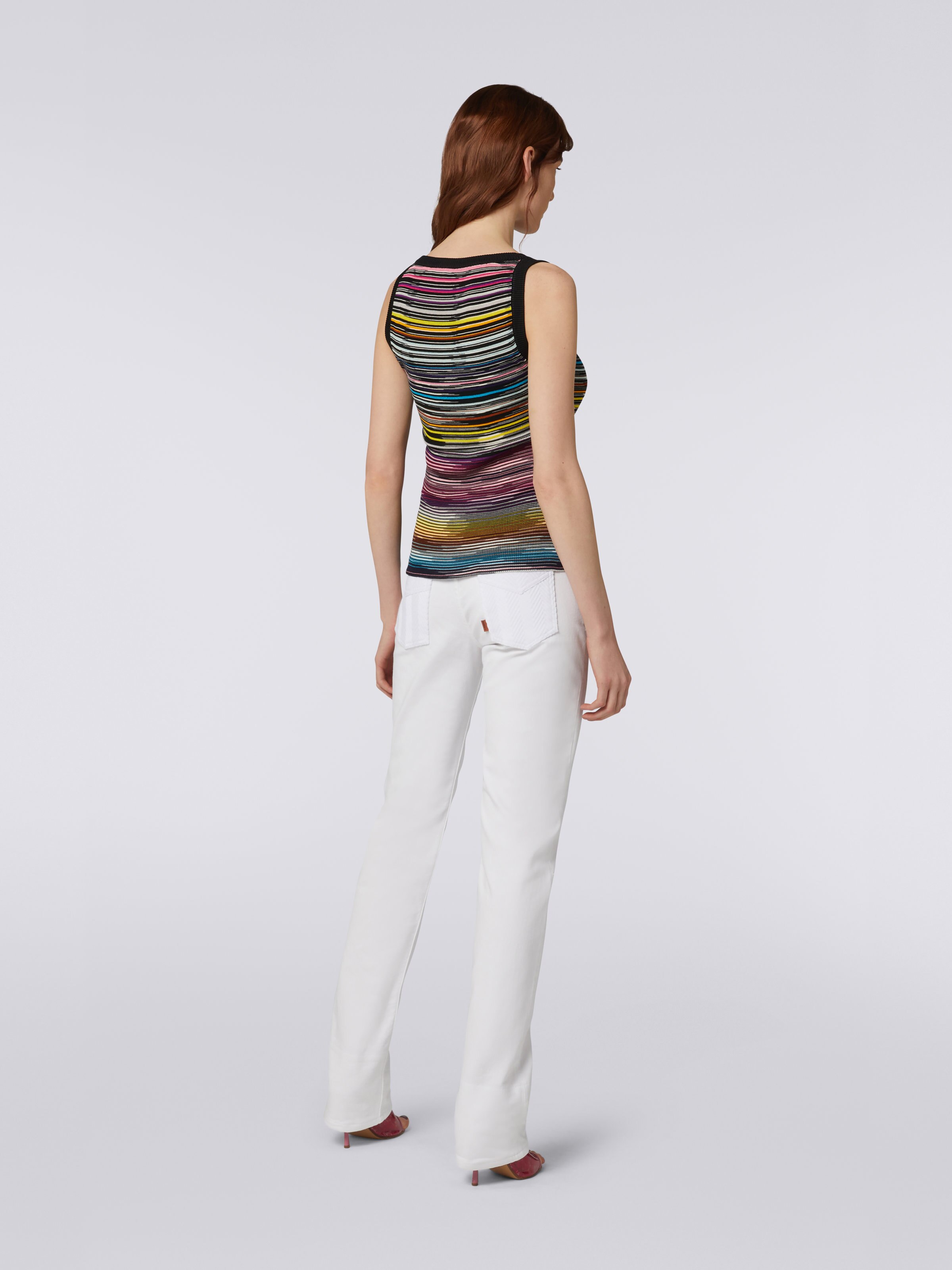 Débardeur en laine et viscose mélangées avec bordure contrastante, Multicolore  - 3