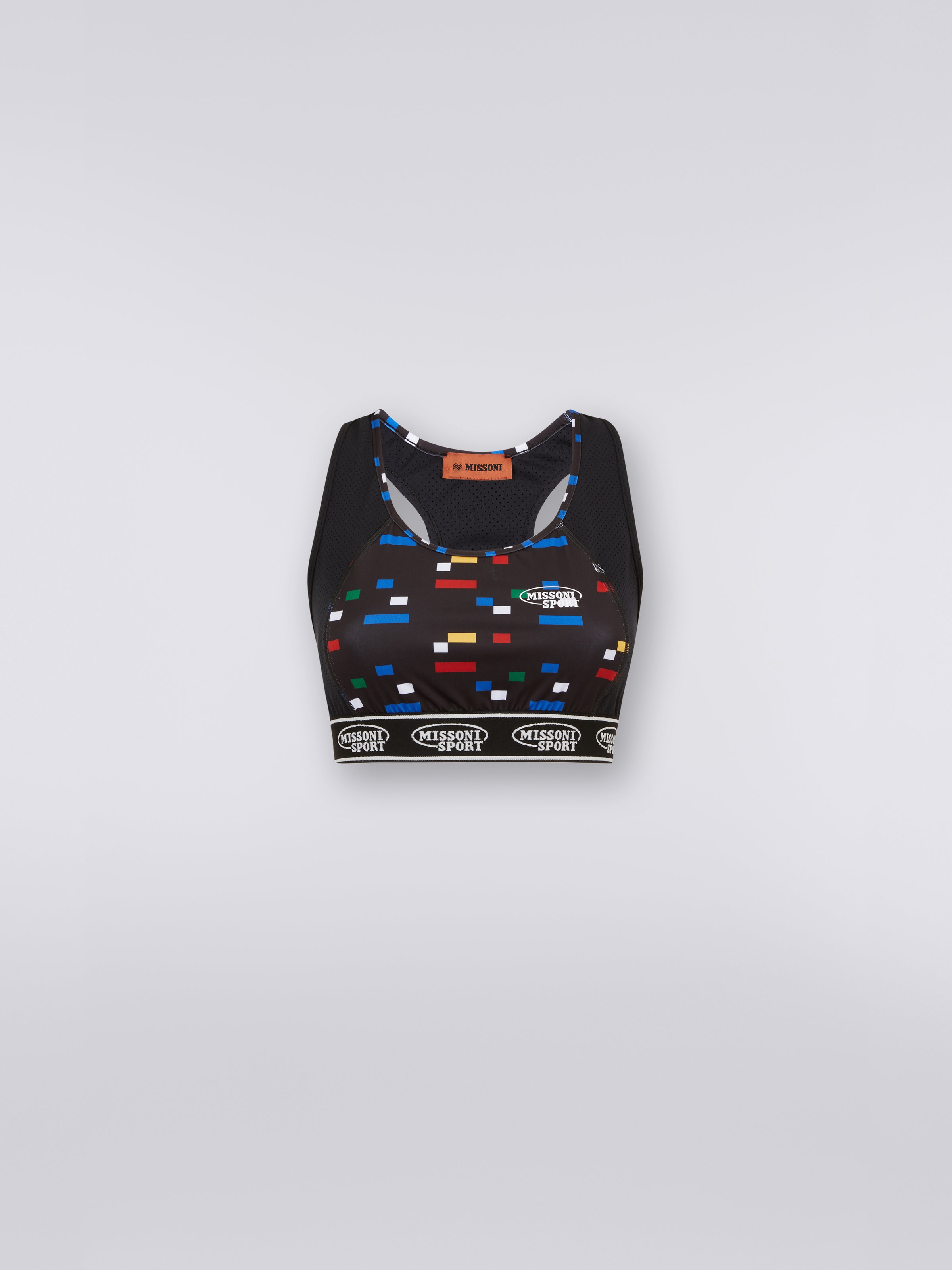 Stretch fabric crop top with Legacy logo and branded elastic, Black & Multicoloured  - 0