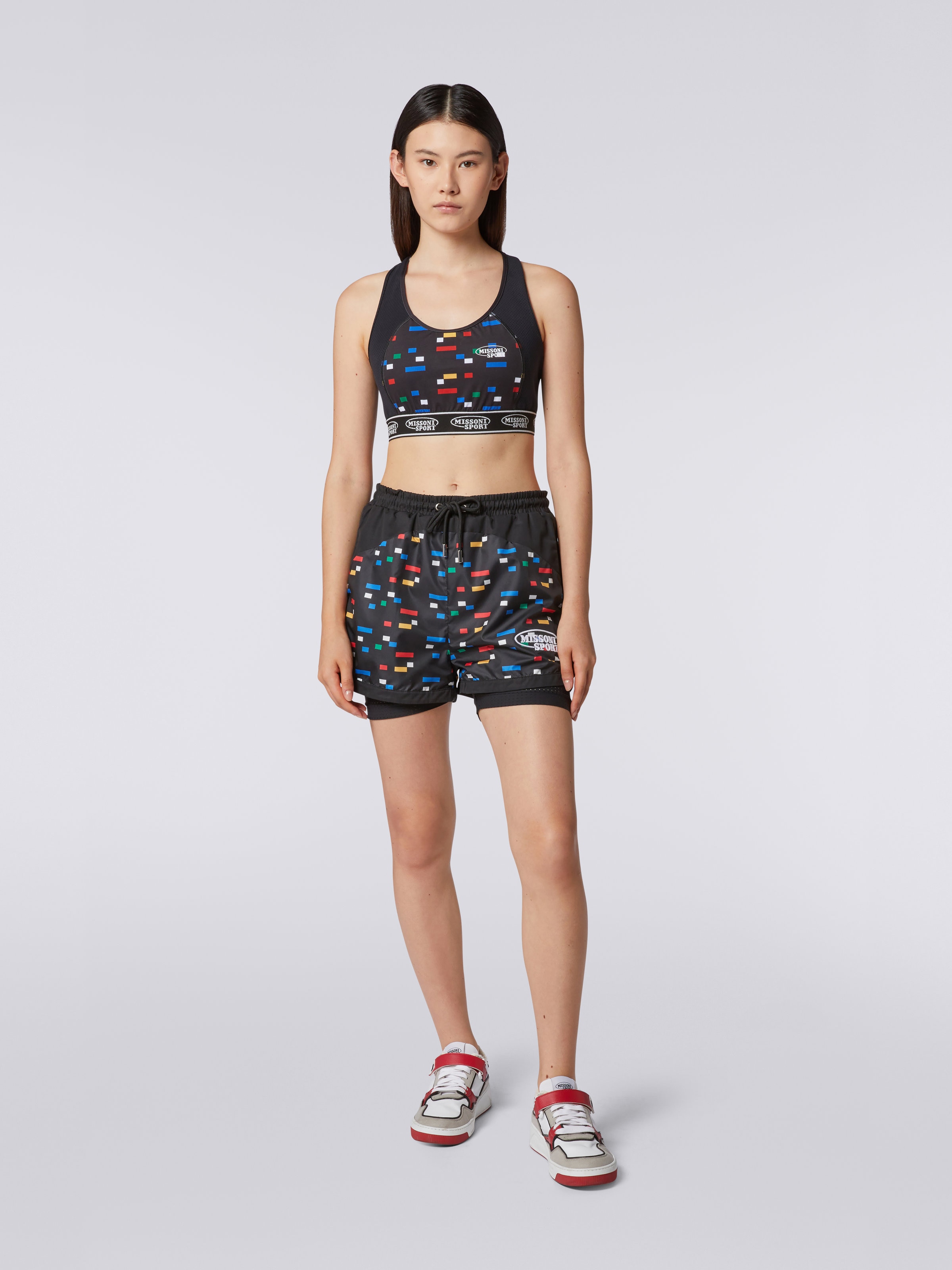Stretch fabric crop top with Legacy logo and branded elastic, Black & Multicoloured  - 1