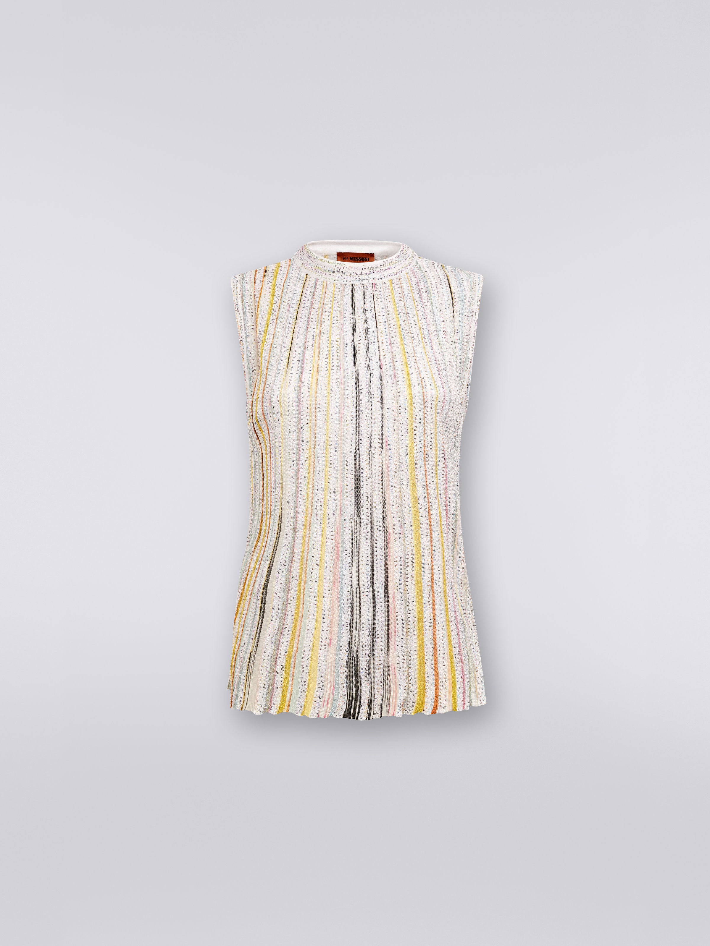 Top sans manches en coton avec paillettes, Blanc & Multicolore   - 0