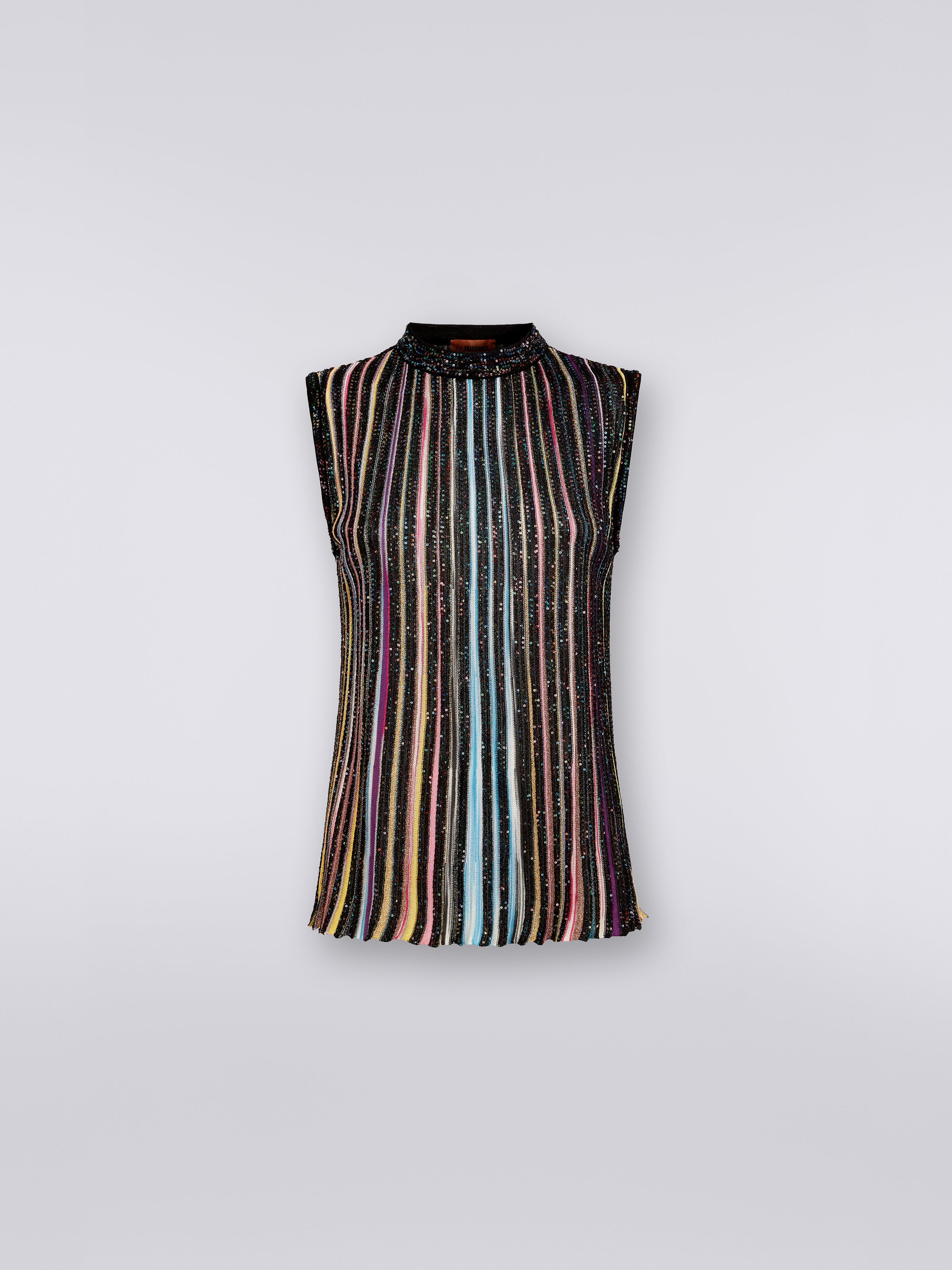 Cotton sleeveless top with sequins, Black & Multicoloured - 0