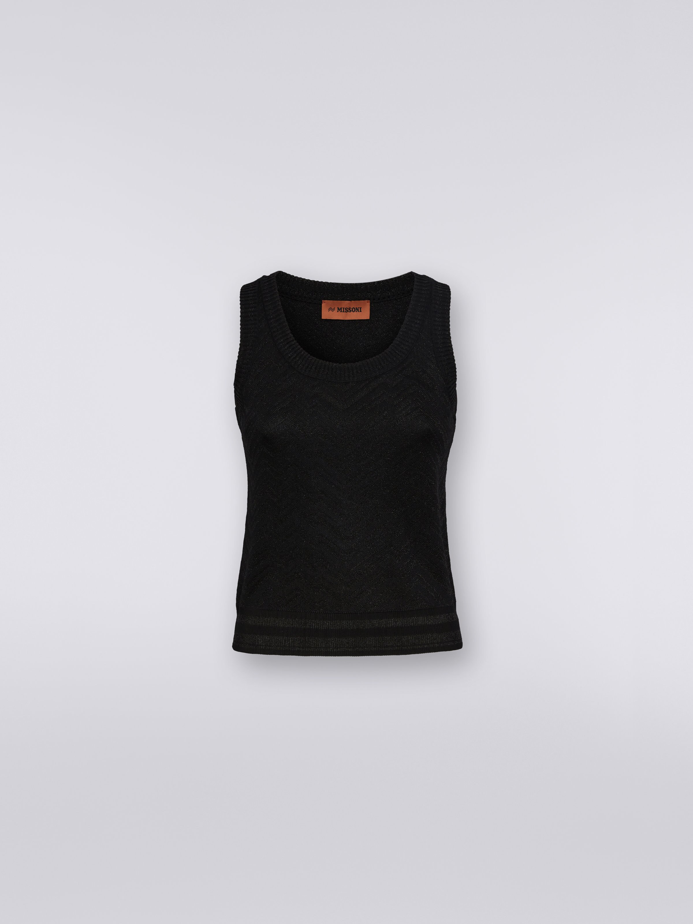 Camiseta interior en mezcla de viscosa con motivo de espigas tono sobre tono y lamé, Negro    - 0