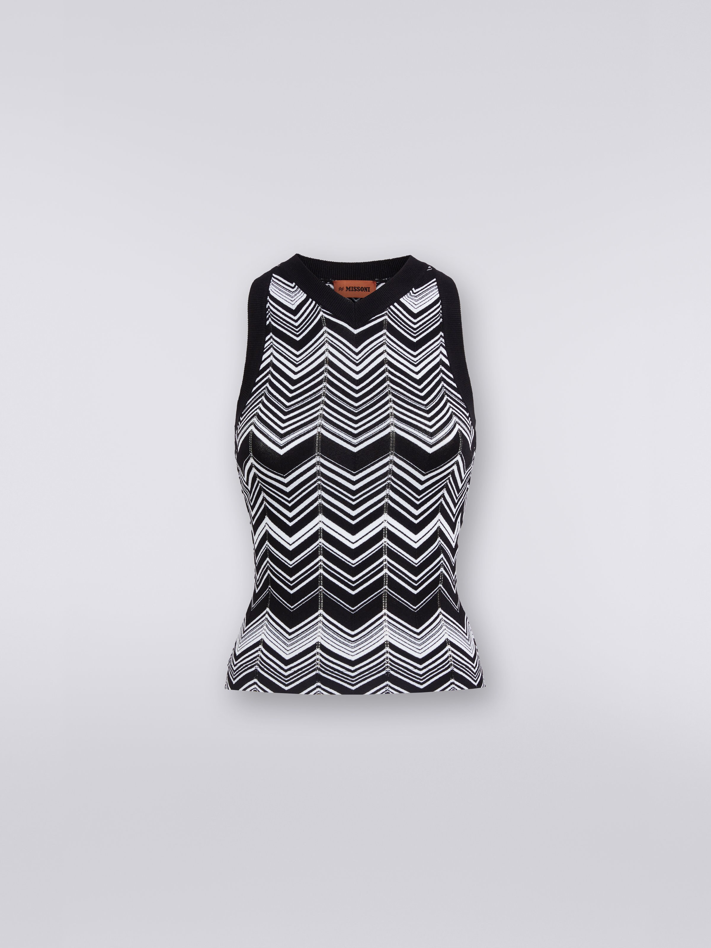 Viscose blend sleeveless top, Black & White - 0