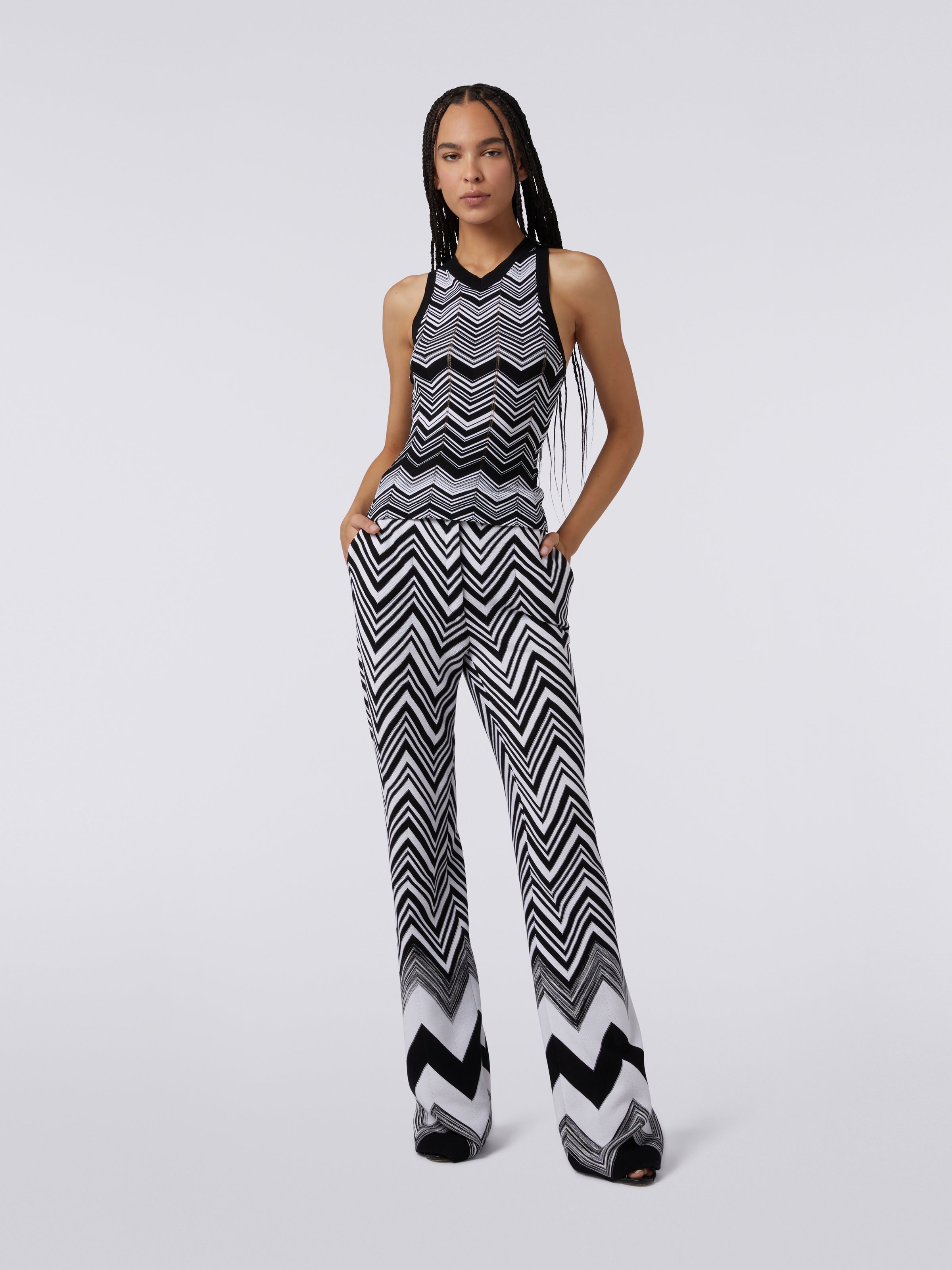 Viscose blend sleeveless top, Black & White - 1