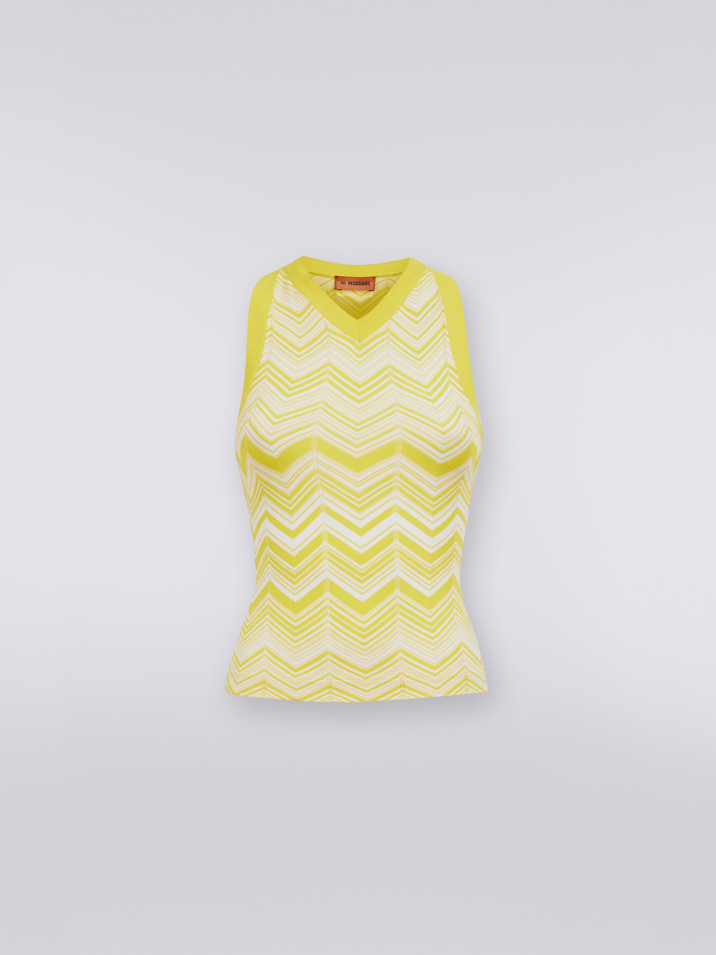 Viscose blend sleeveless top, White & Yellow - 0