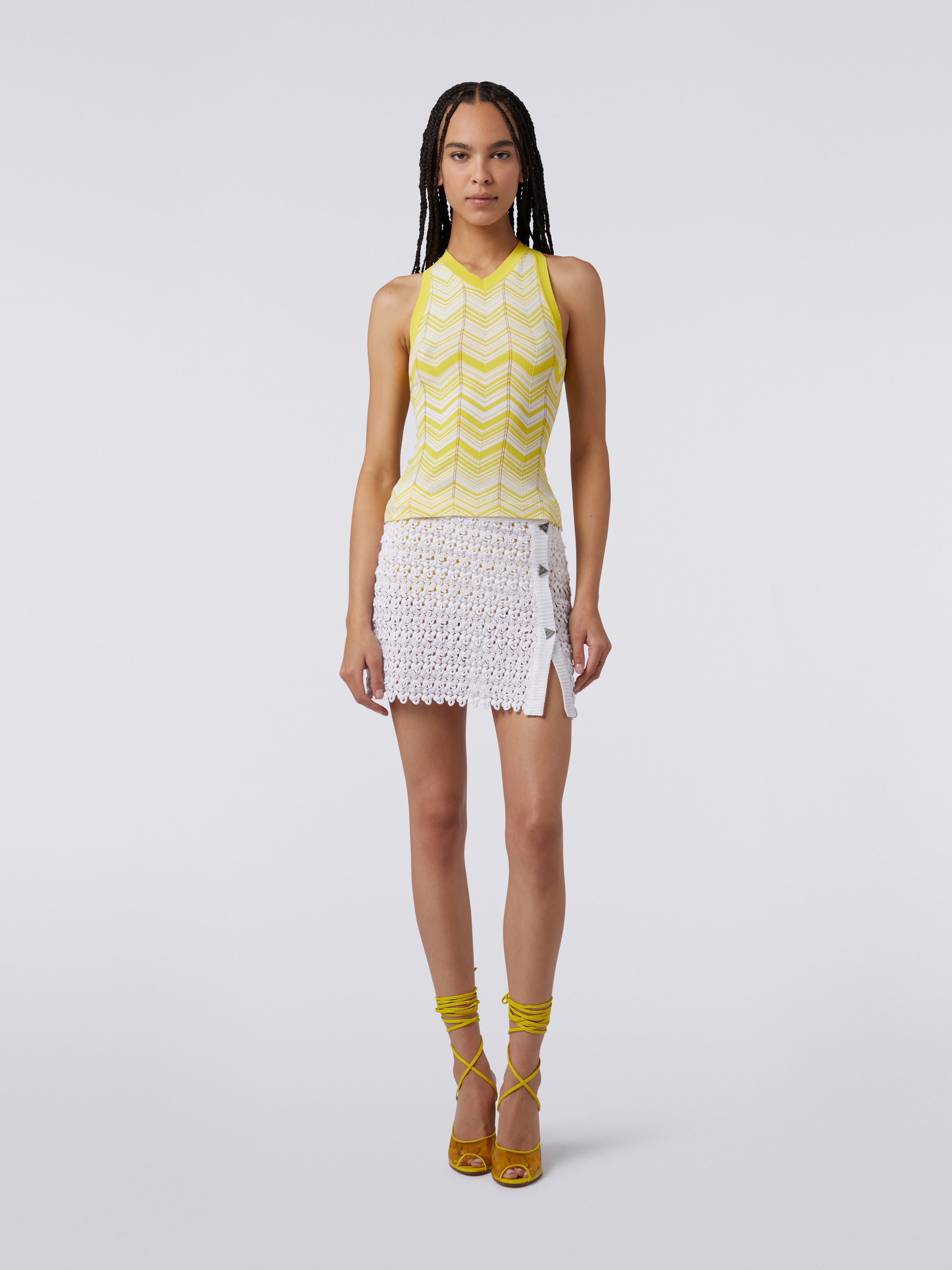 Viscose blend sleeveless top, White & Yellow - 1