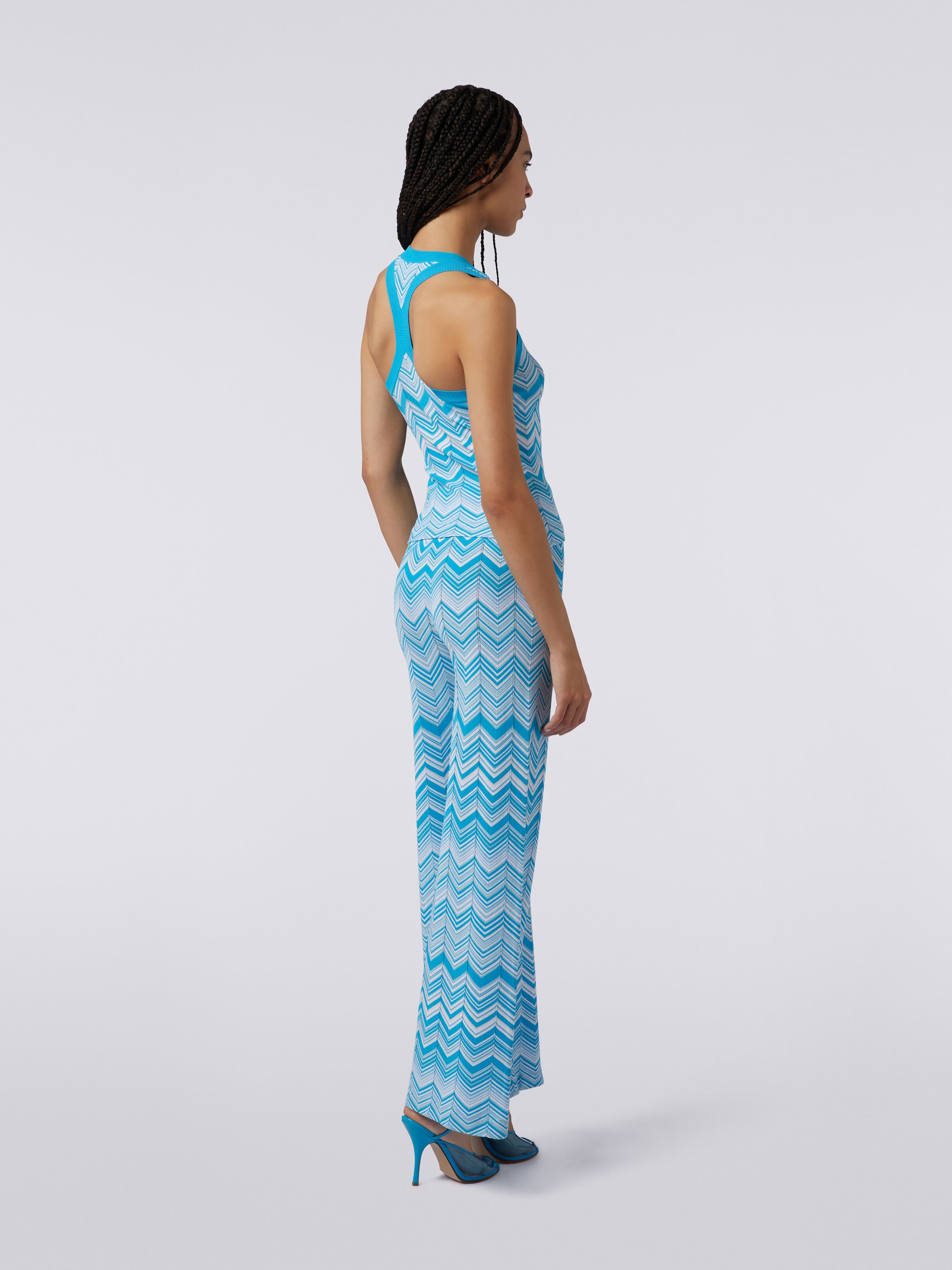 Viscose blend sleeveless top, Light Blue & White - 3