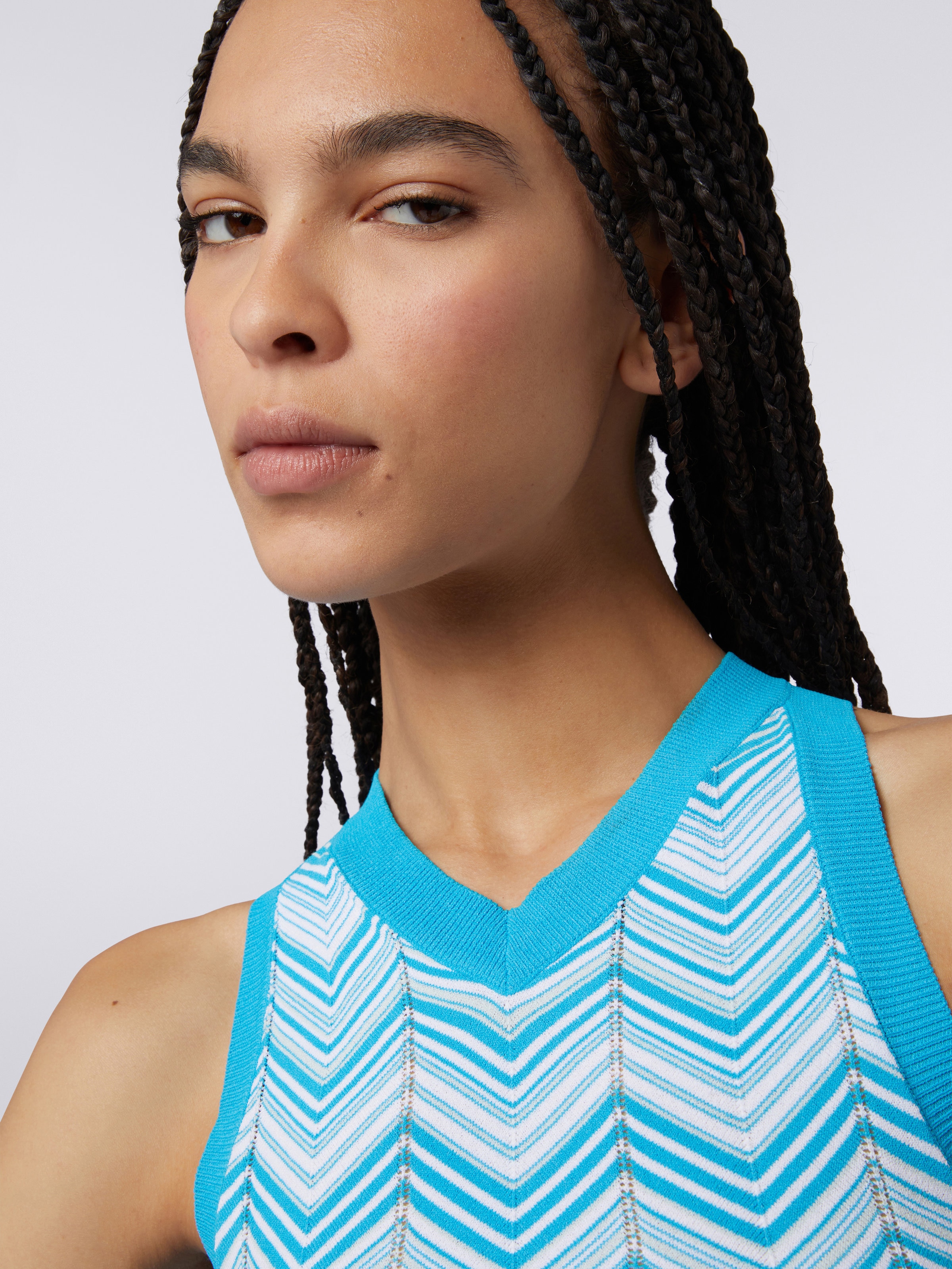 Viscose blend sleeveless top, Light Blue & White - 4